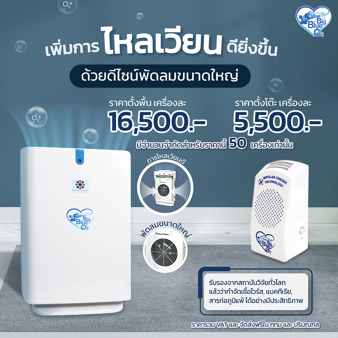 Big blue O2 เครื่องฟอกอากาศสำหรับคนเป็นภูมิแพ้