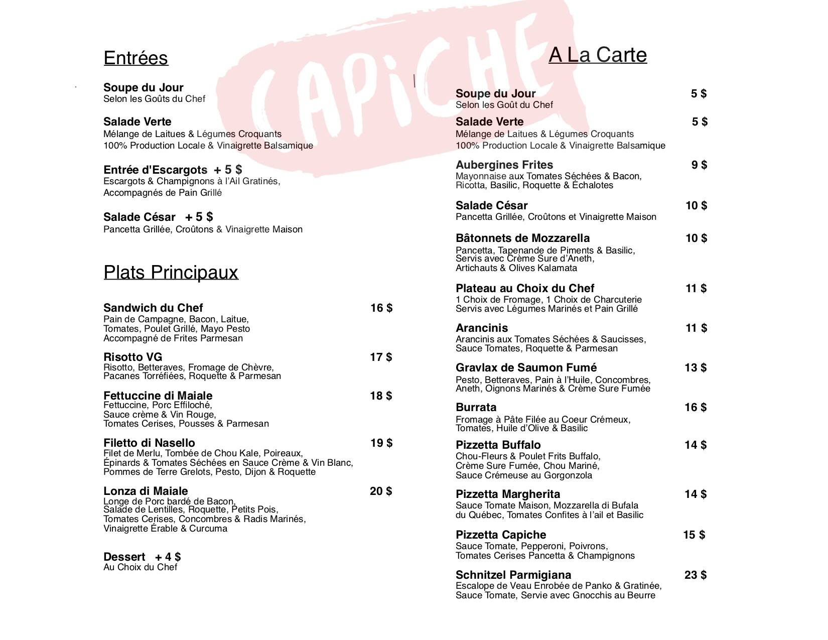 Menu Midi du Mardi 3 Mars au Vendredi... - Restaurant Capiche