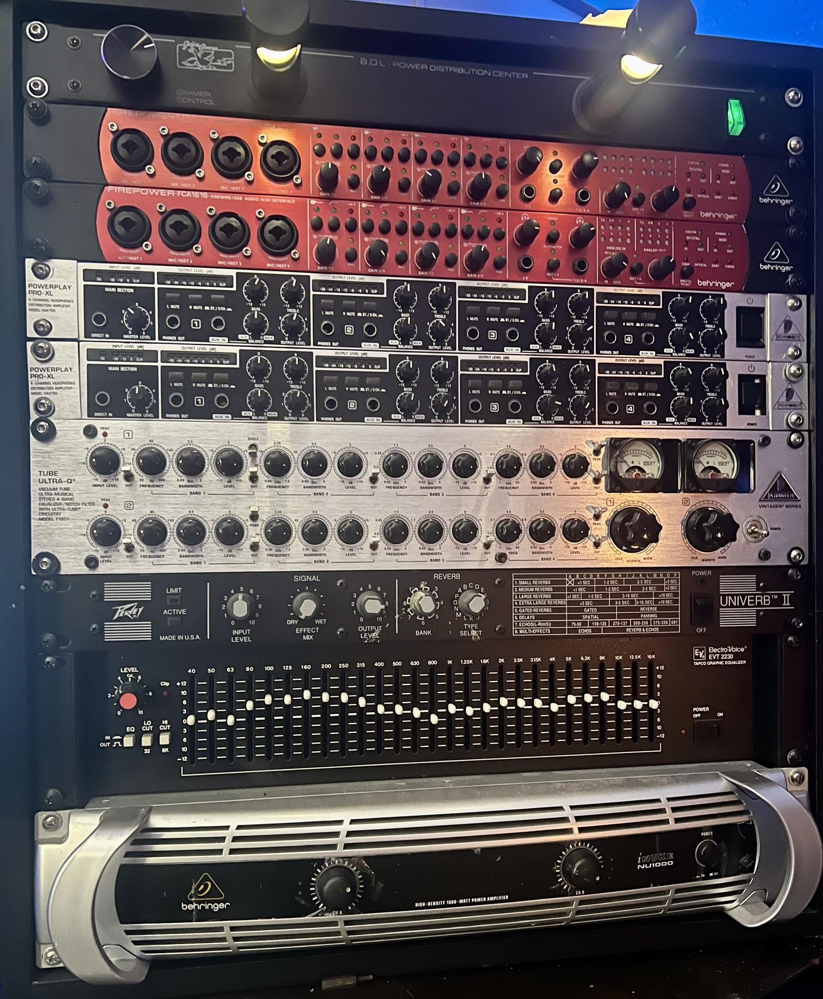 The Behringer FCA1616 interfaces in my recording rack started