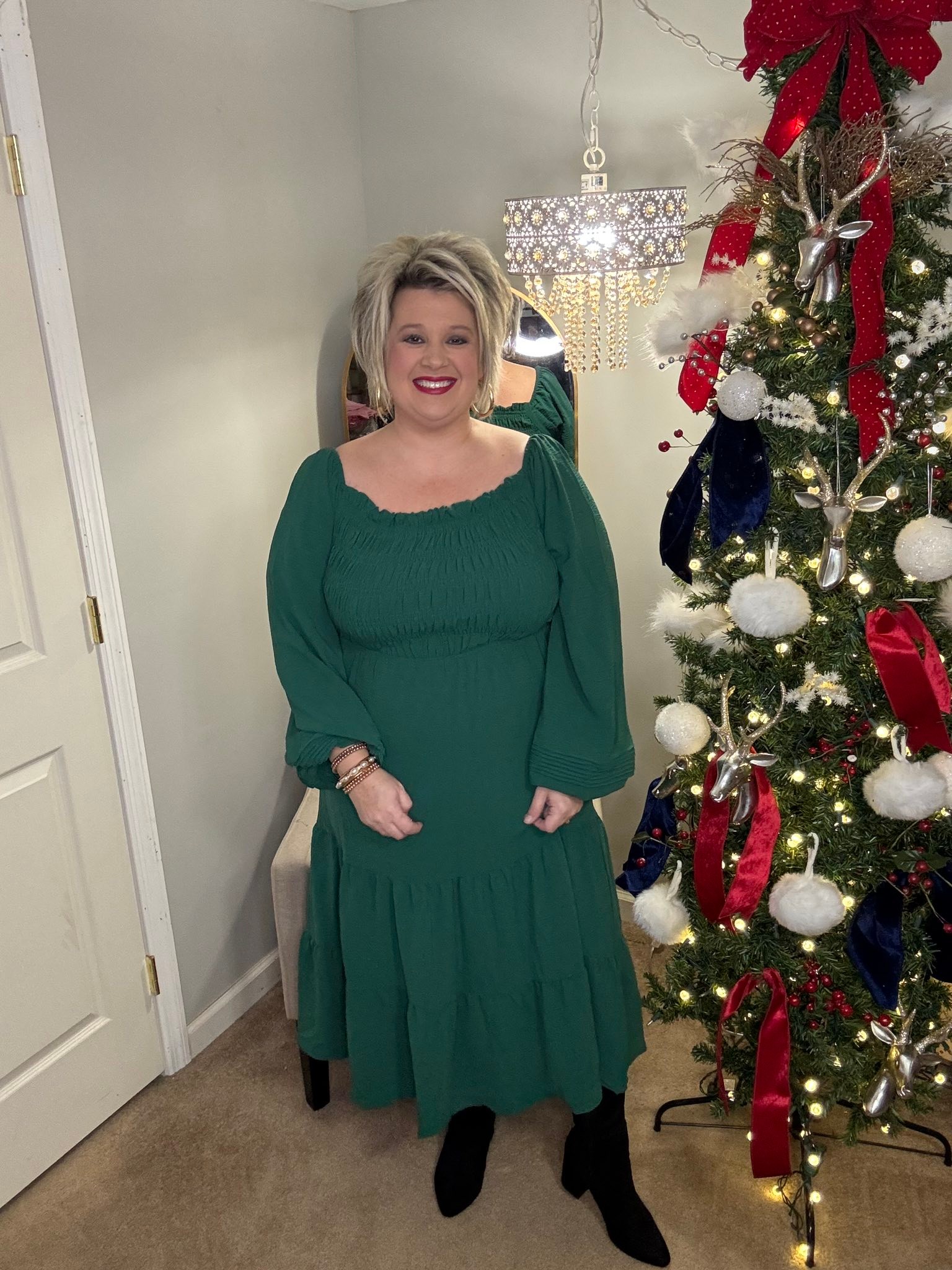 dark green christmas dress maxi available Formal dress decorative lace PRINT SIZE:48