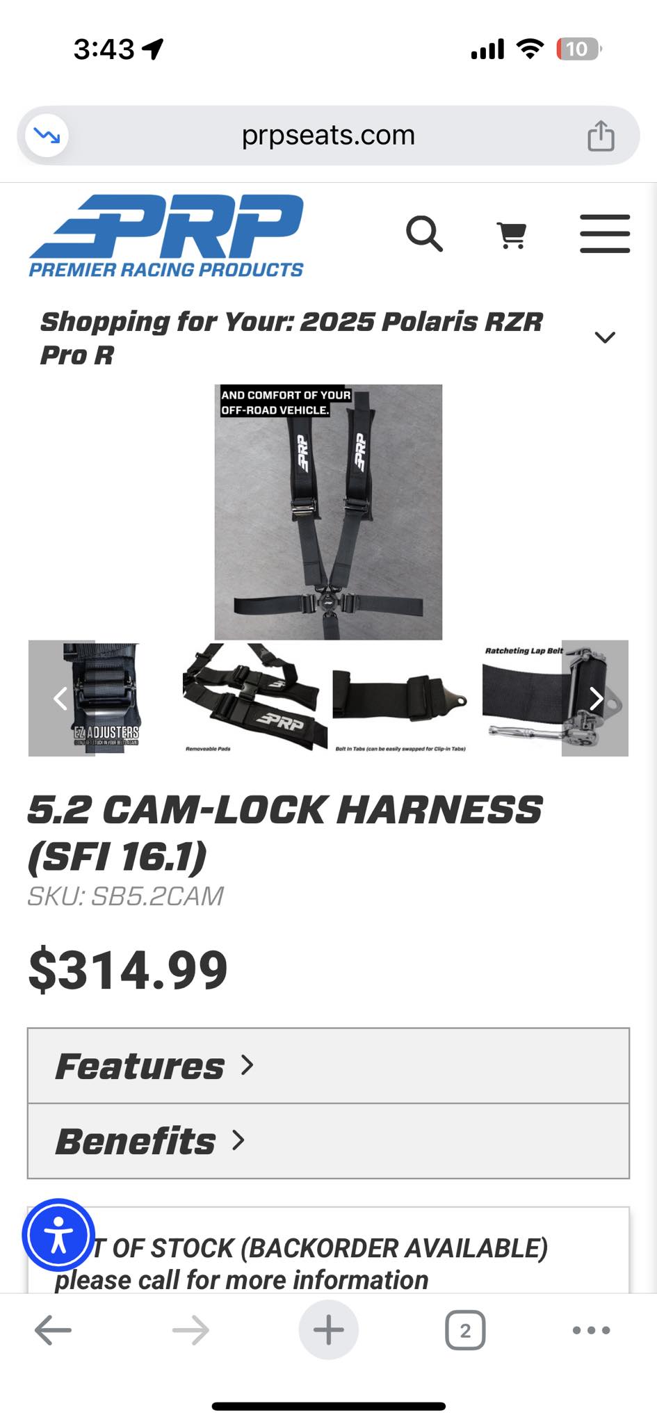 Polaris RZR XP S Pro Armor 4 Point 2 Black Latch Seat Belt Harness 4 Point 2 Black Latch Polaris Rzr Xp S A16uh348bl