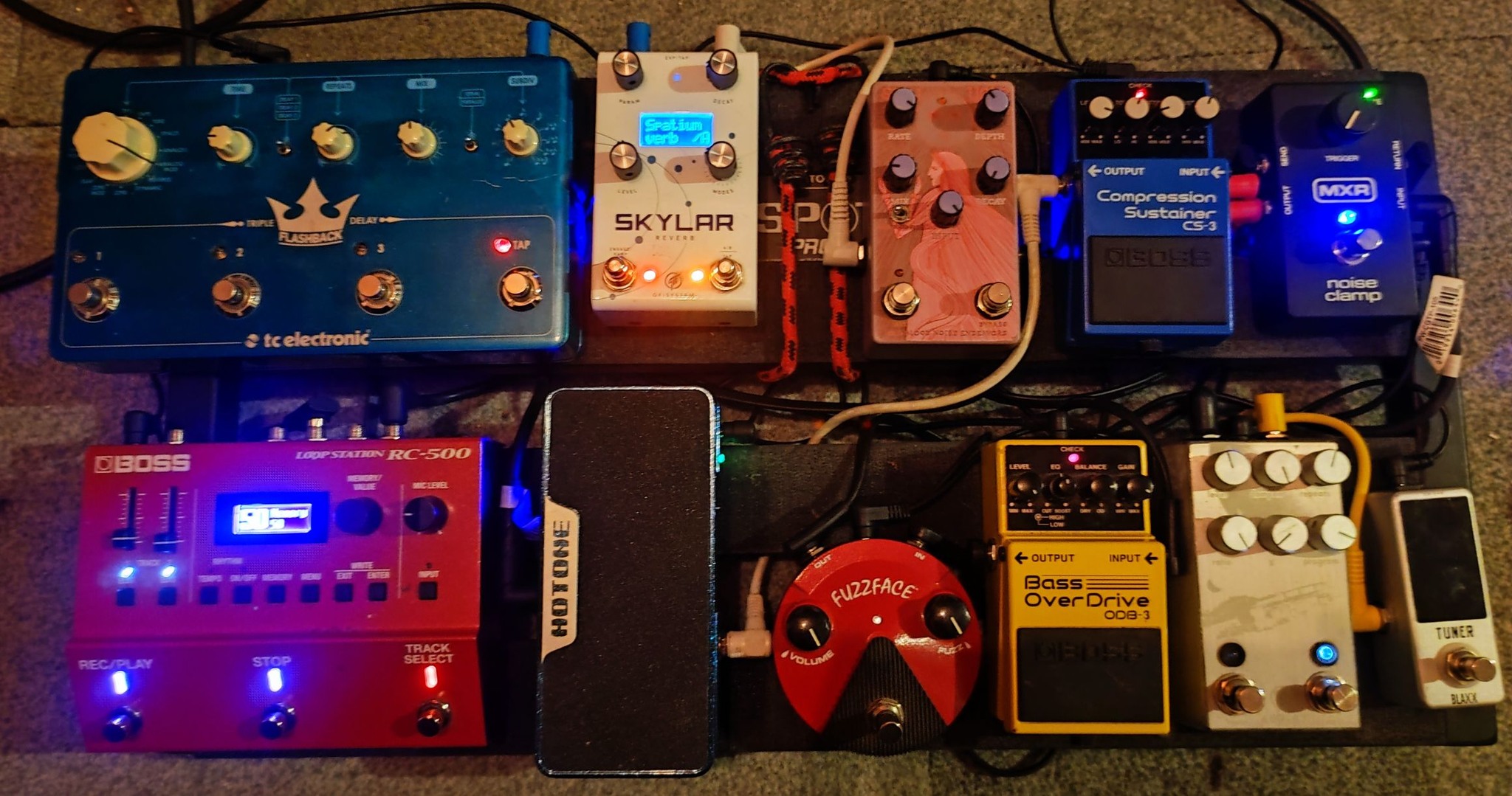 Tony Iommi's pedalboard with 8 string guitar