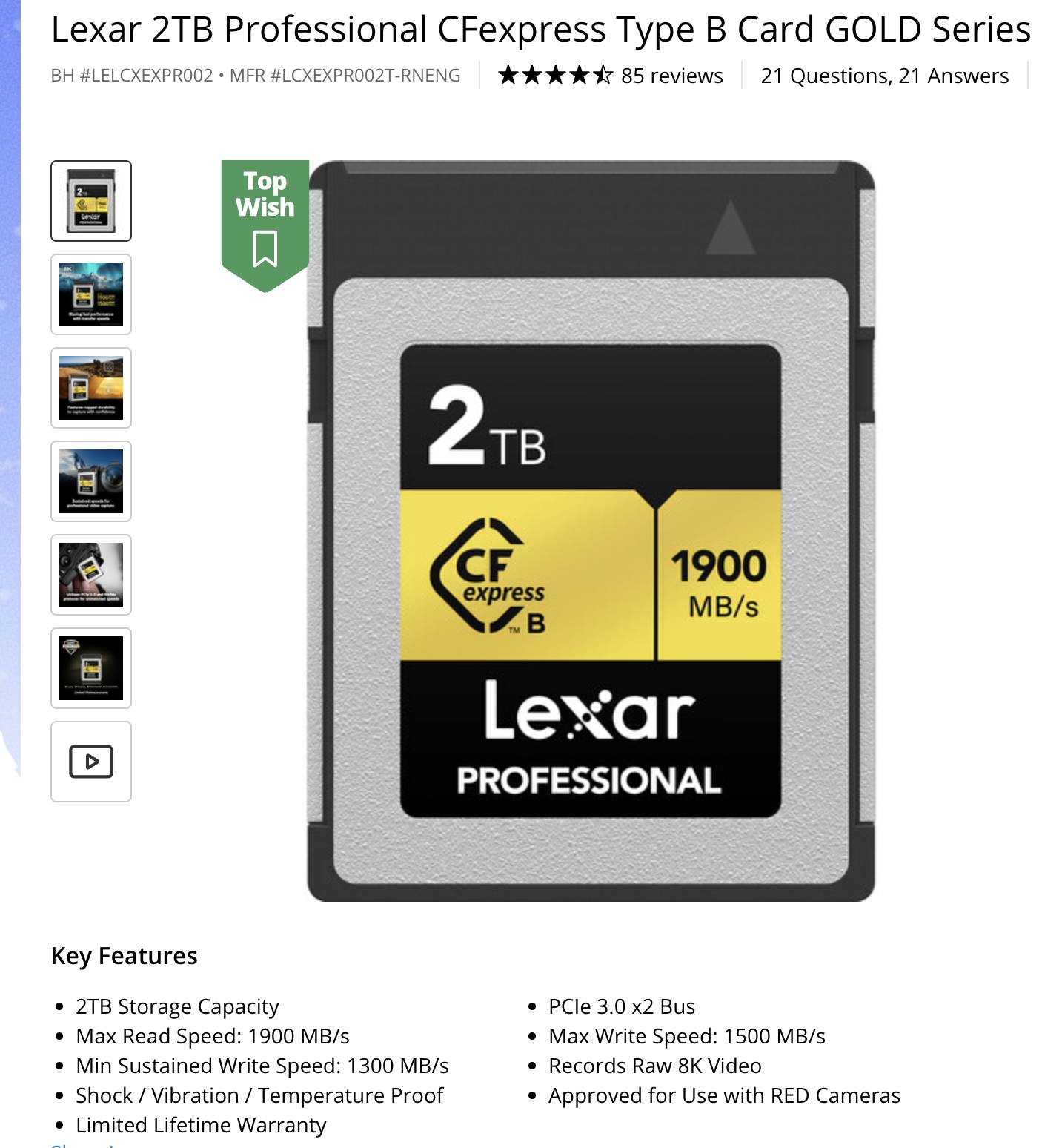 Integral CFexpress Type B cards work with Nikon ZR camera