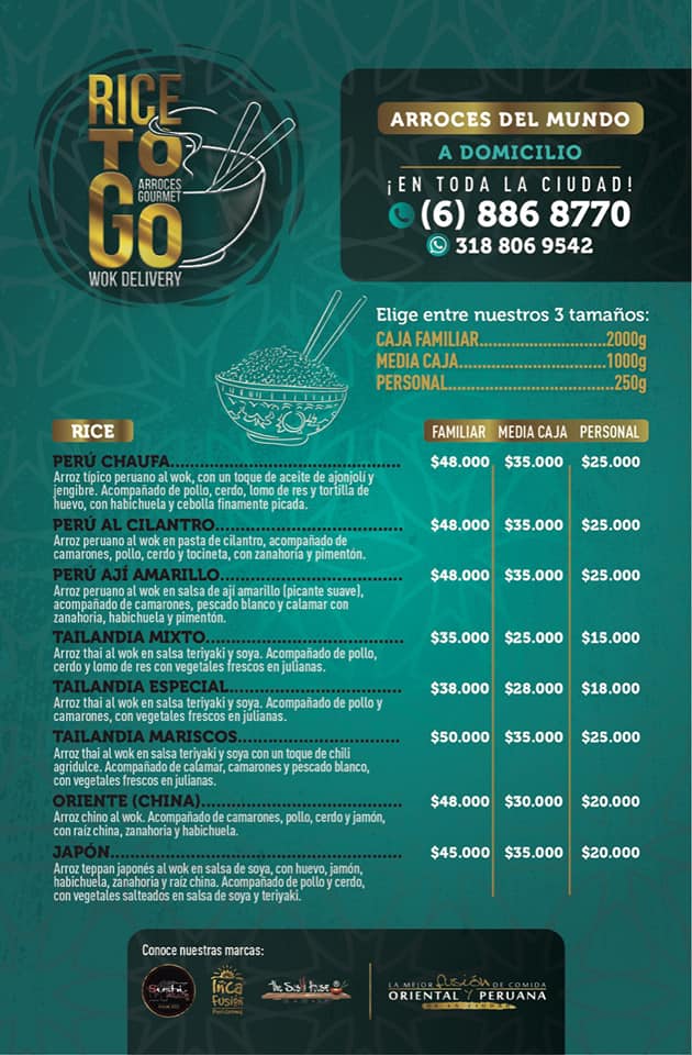 Conoce Nuestra Carta !!! - Rice To Go - Arroces a Domicilio.