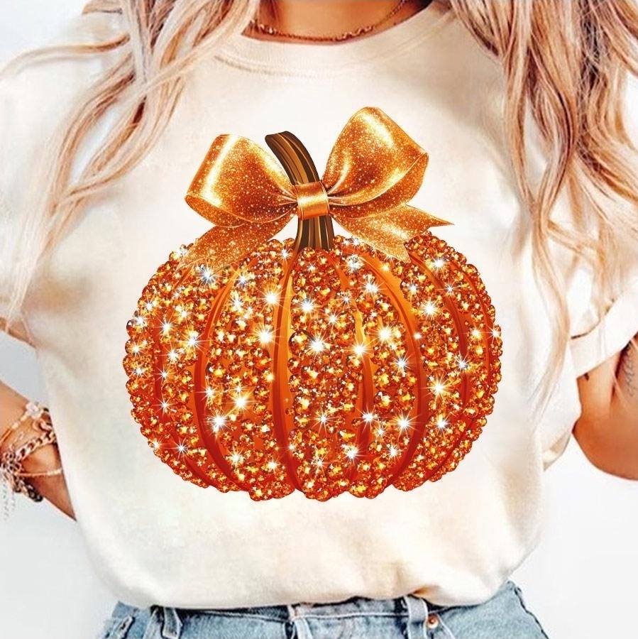 Women's Give Thanks Pumpkin Print 3/4 Sleeve T-Shirt - Thanksgiving Top, White, X-Large