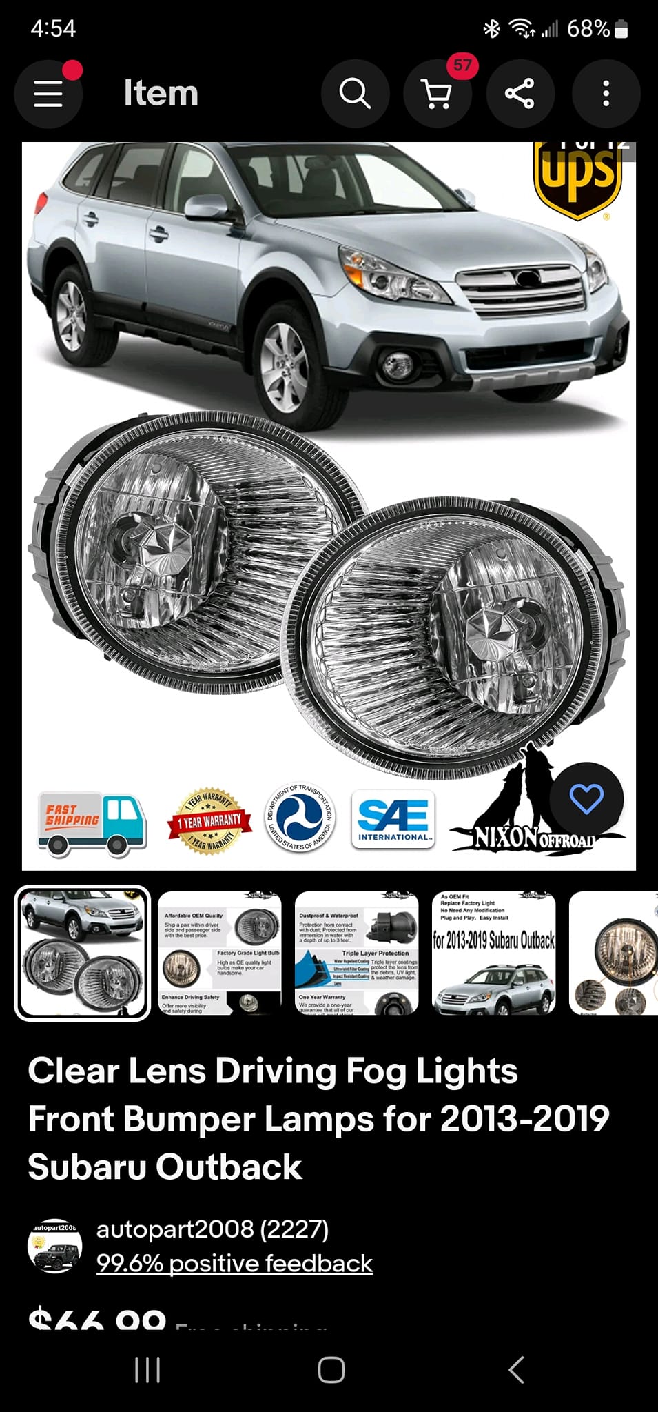 Front Fog Light Assembly for Subaru Outback 2000-2004/Baja