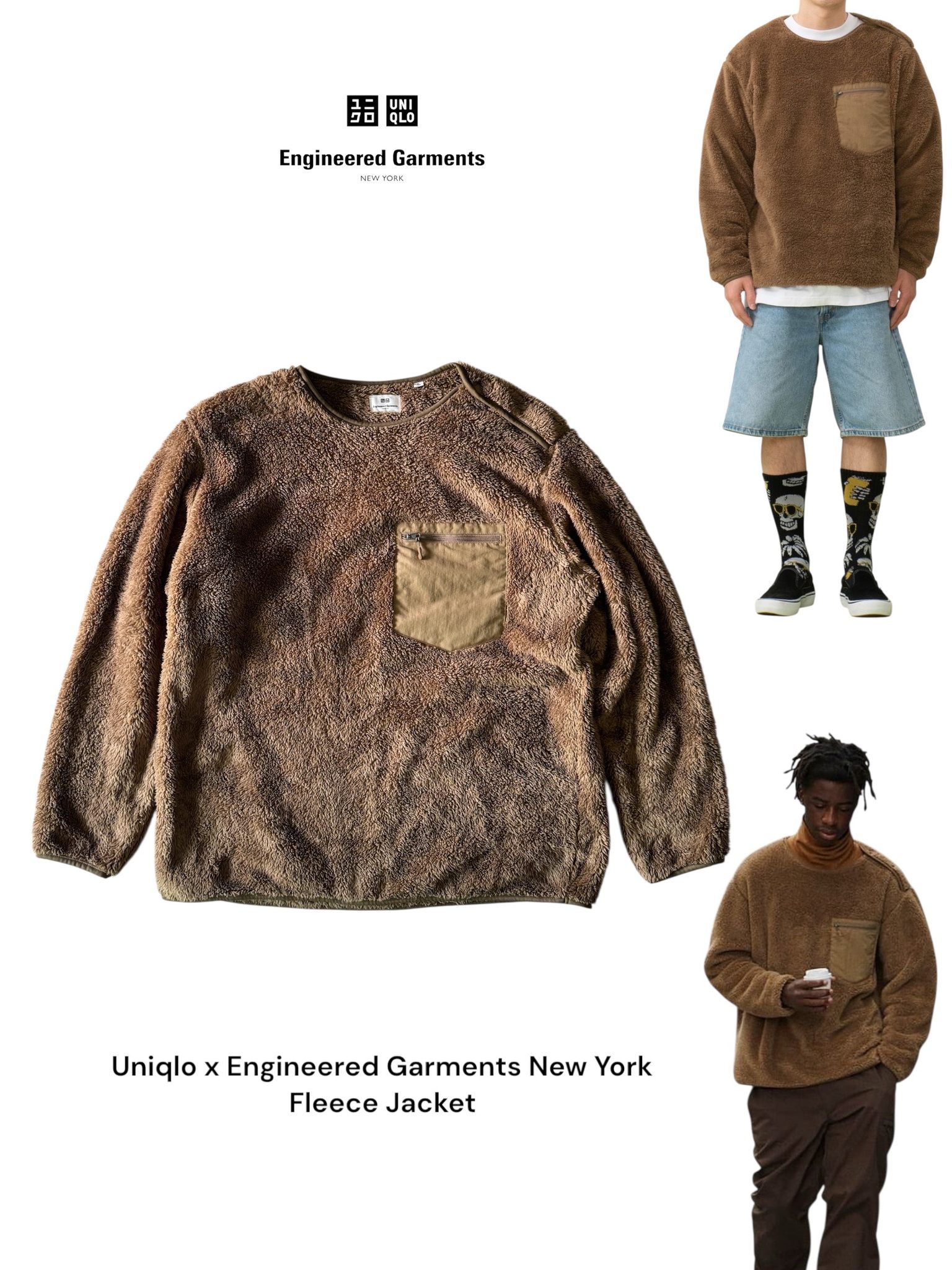 Uniqlo x JW Anderson collaboration fleece set in navy sherpa. Full