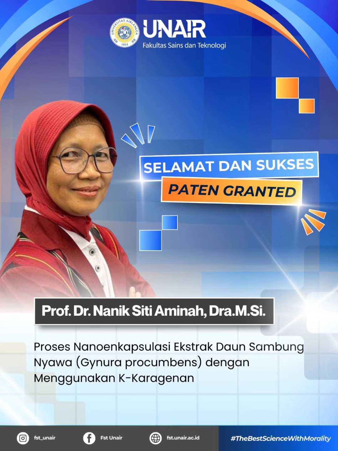Fst - 🎉 Selamat dan Sukses atas Pencapaian Paten 🎉 Fakultas Sains dan ...