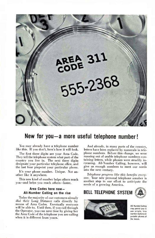 Randall - 1961, Bell Rolls Out Area Codes. Bell, had been running out ...
