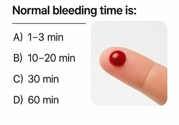 Microbiology and Biochemistry | Normal bleeding time is .. | Facebook