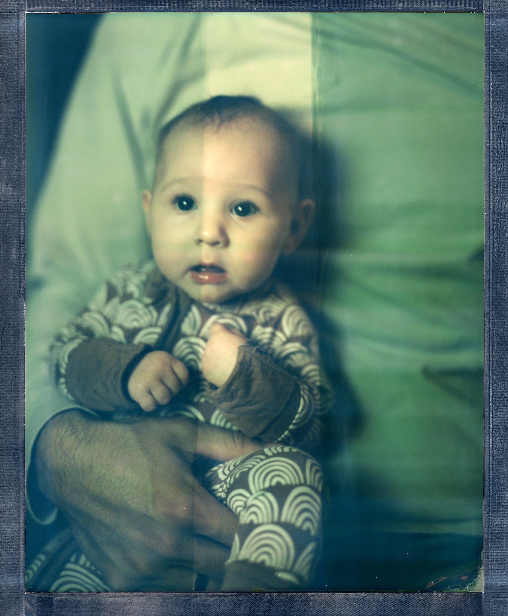 Vintage green-toned 8x10 Polaroid photos with expired film
