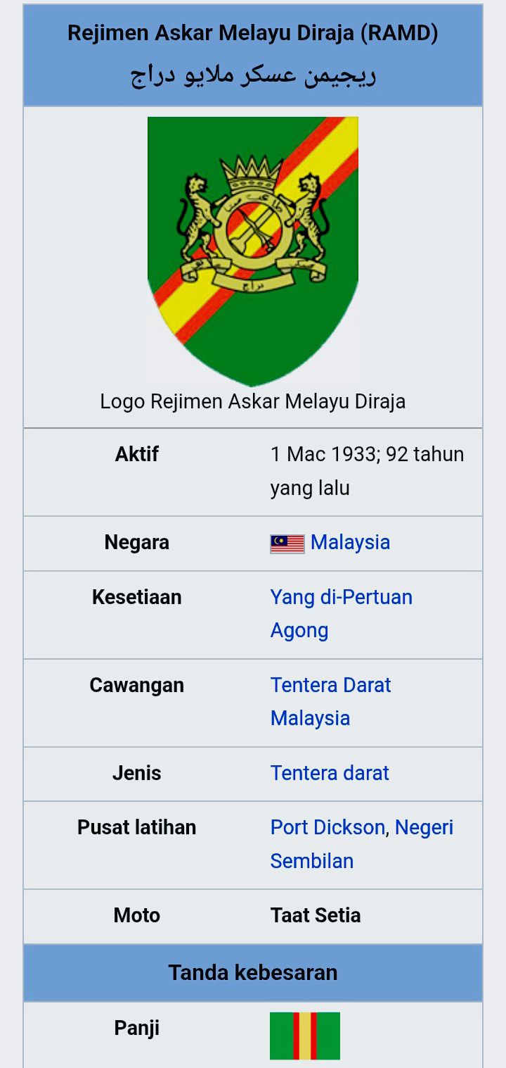 Ar - INFO PATRIOTIK🇲🇾🇲🇾🇲🇾... RAMD - REJIMEN ASKAR MELAYU DIRAJA adalah ...