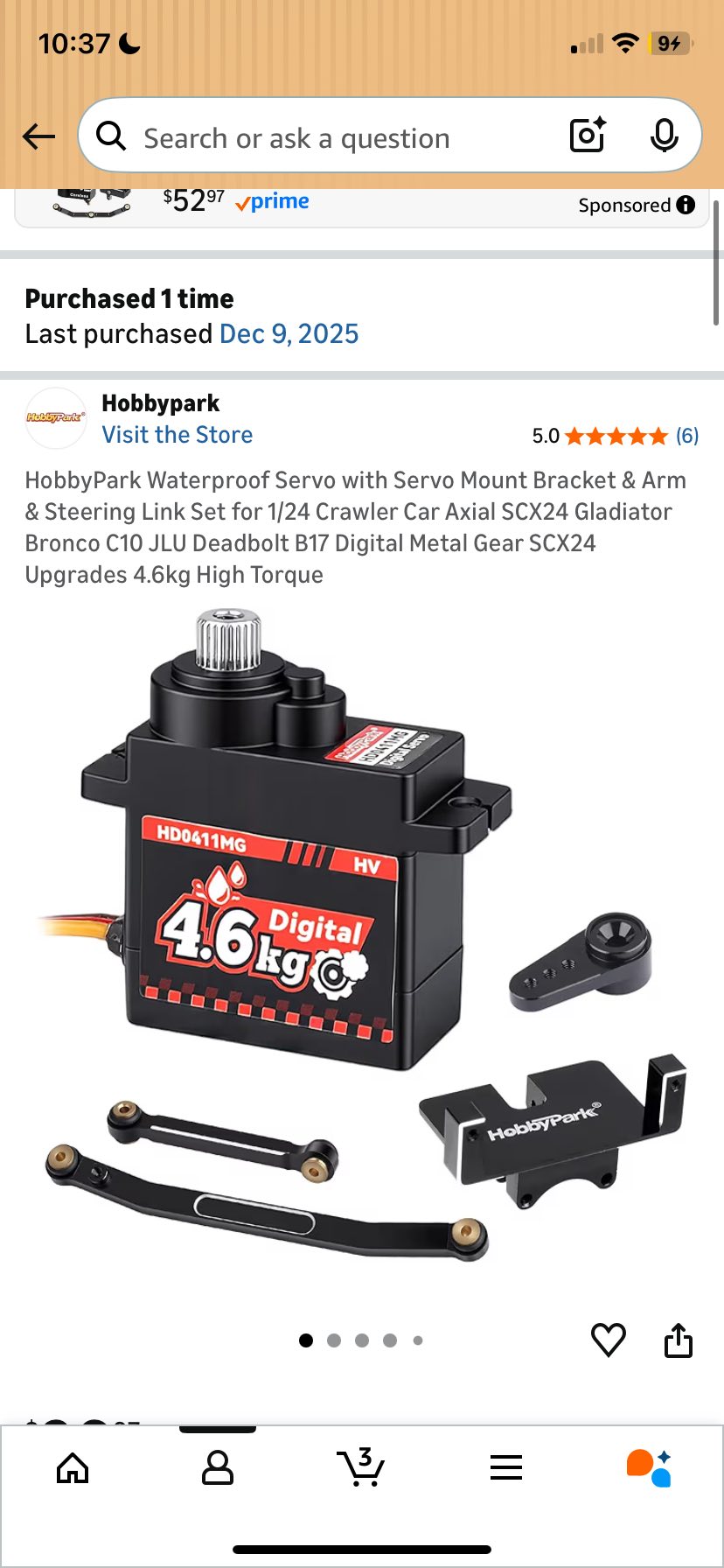 HobbyPark Waterproof RC Steering Servo – 4.6kg High Torque Metal Gear, Includes Bracket & Arm For Axial SCX24 Upgrades