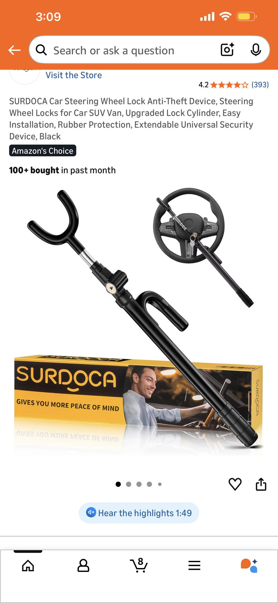 1Pcs Universal T-shape Car Steering Wheel Lock Round Door Lock Car Anti-Theft Se