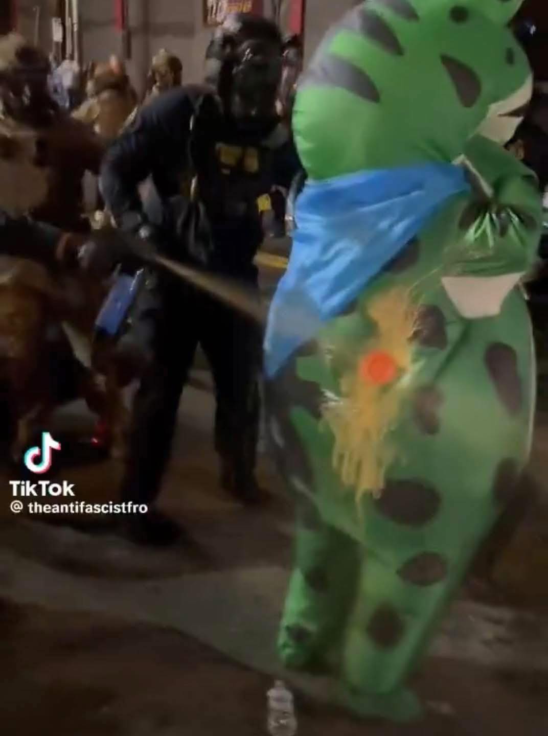 Nick - So this Antifa idiot thought his green frog inflatable costume ...