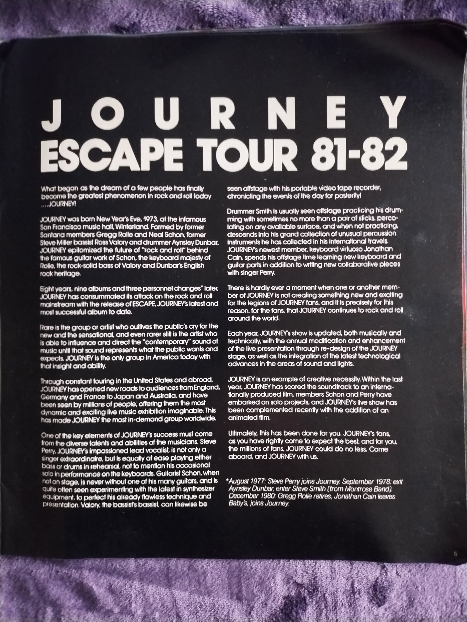Journey's escape tour concert program