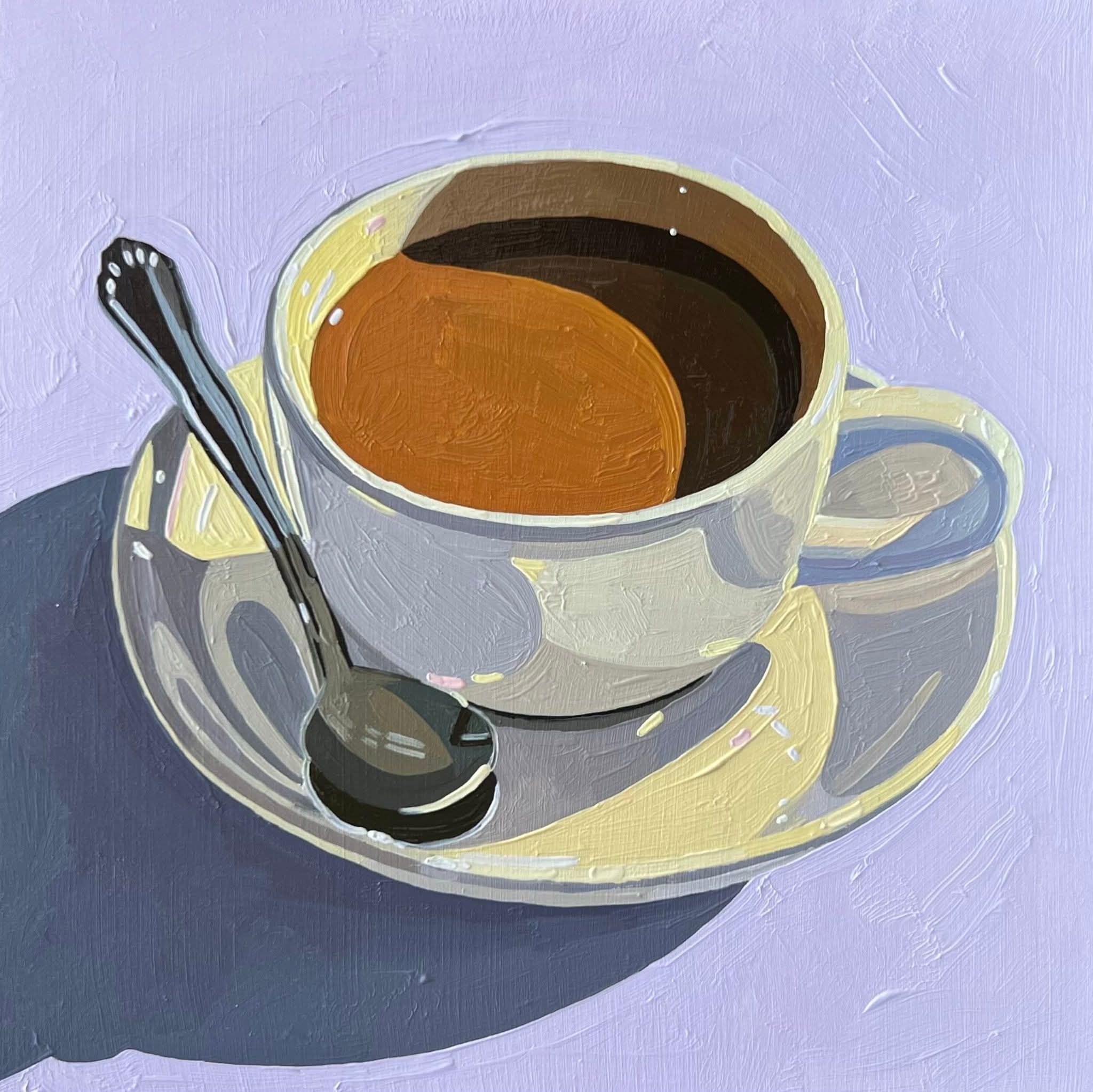 南澤りえ作 『バイオレットローズの夕べ』 SM／oil on glass Leah Gardner's Coffee Cup oil painting