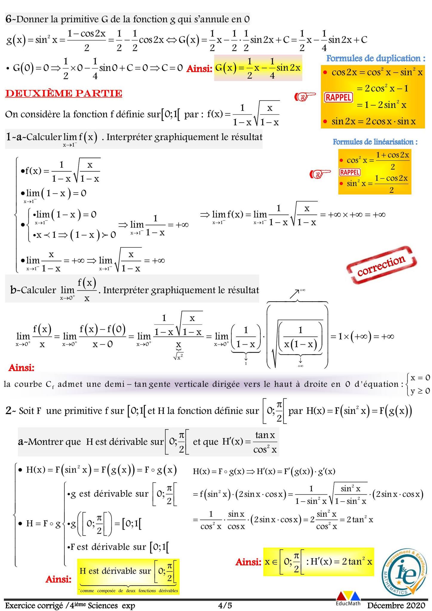tunisiamaths | 4ème sciences exp :Étude d'une fonction + Primitive ...