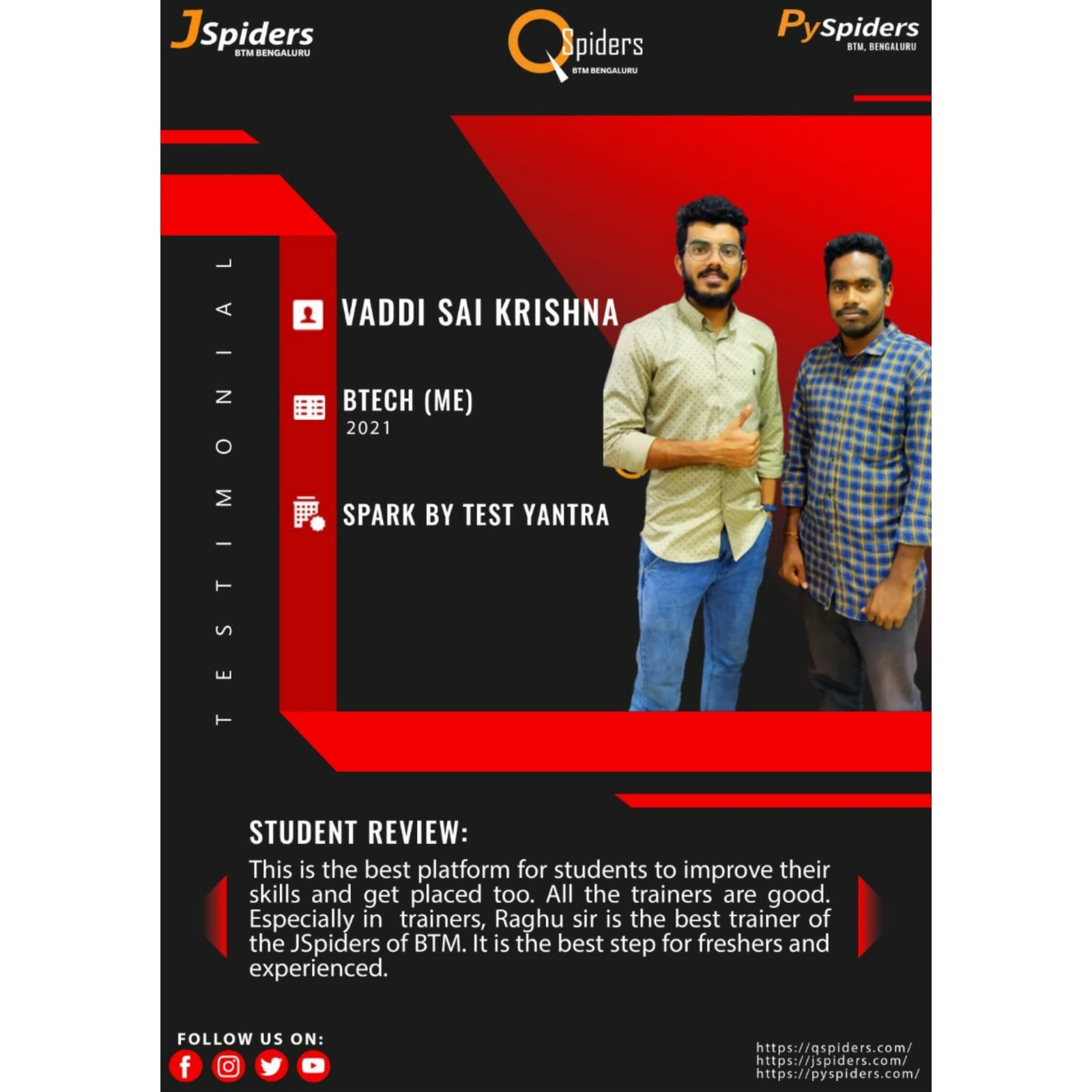 JSpiders BTM - Congratulations Vaddi Sai Krishna for getting placed ...