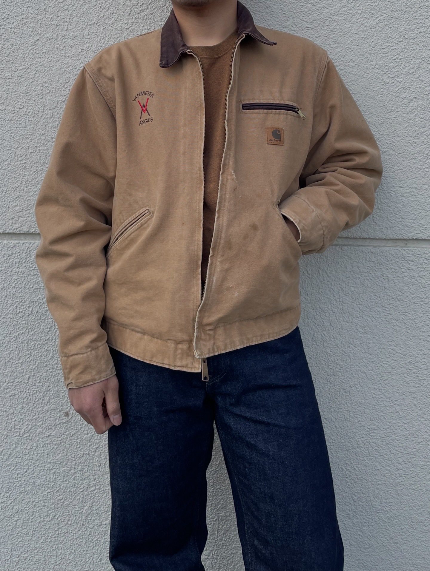 2000s Vintage Carhartt Detroit Jacket J97 CML Caramel Brown Size 