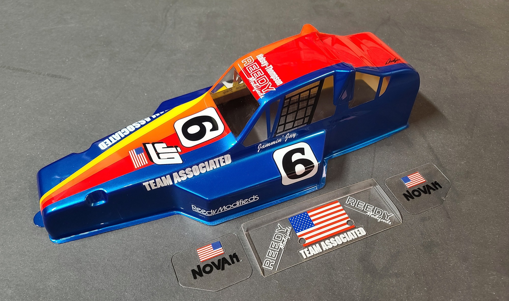 The decal sheet included with the RC10 Jammin' Jay Halsey Edition