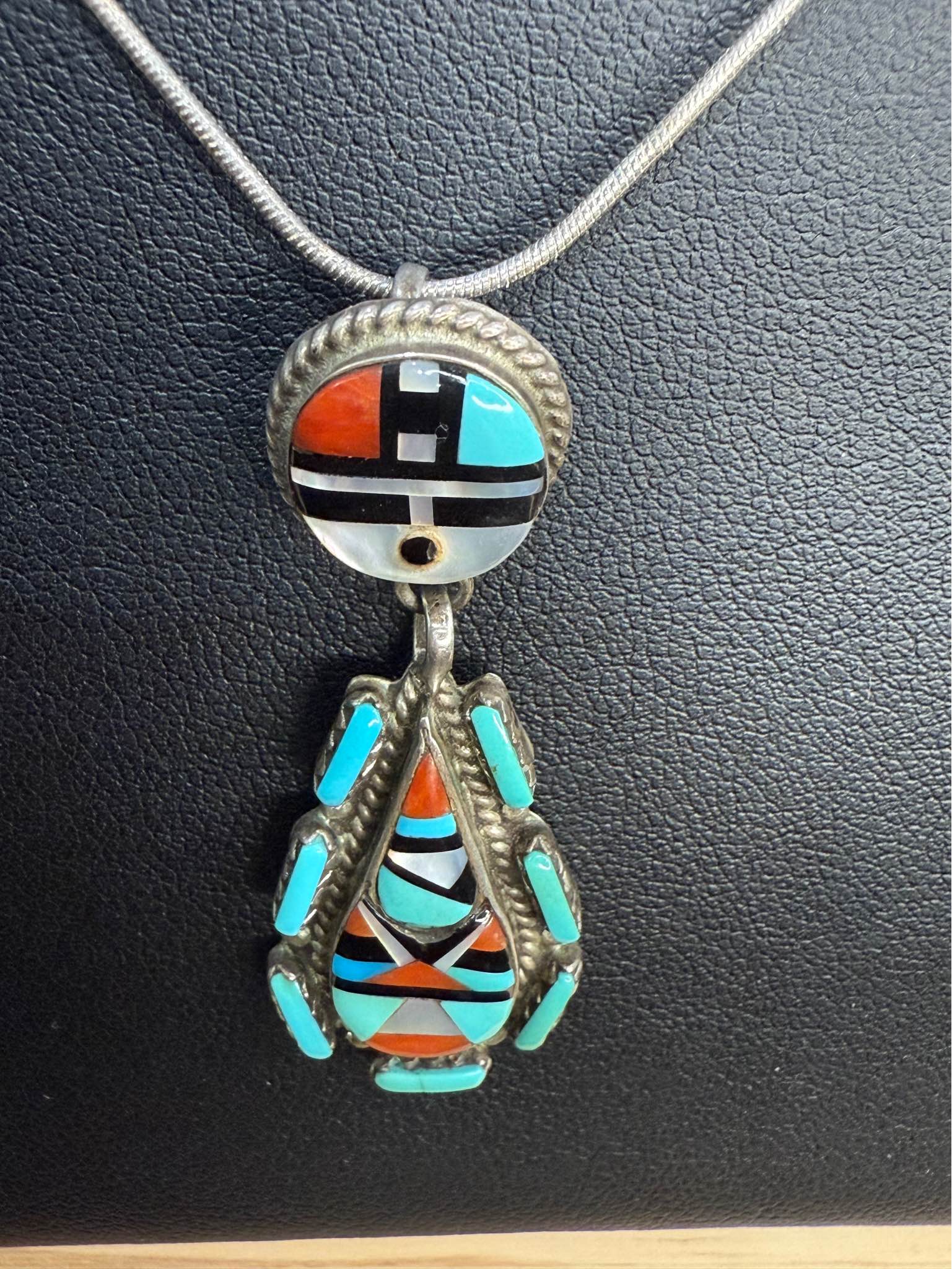 Shipping available Authentic vintage Zuni inlay necklace hand 