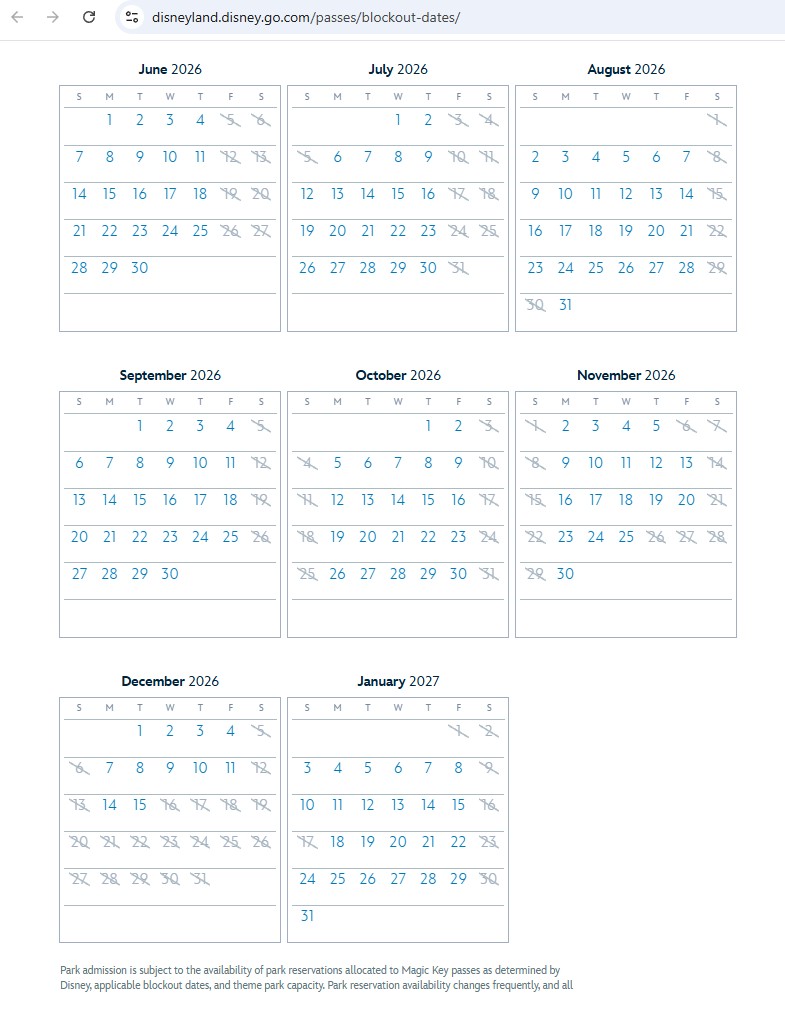 Magic key blockout calendar update | Anaheim, CA
