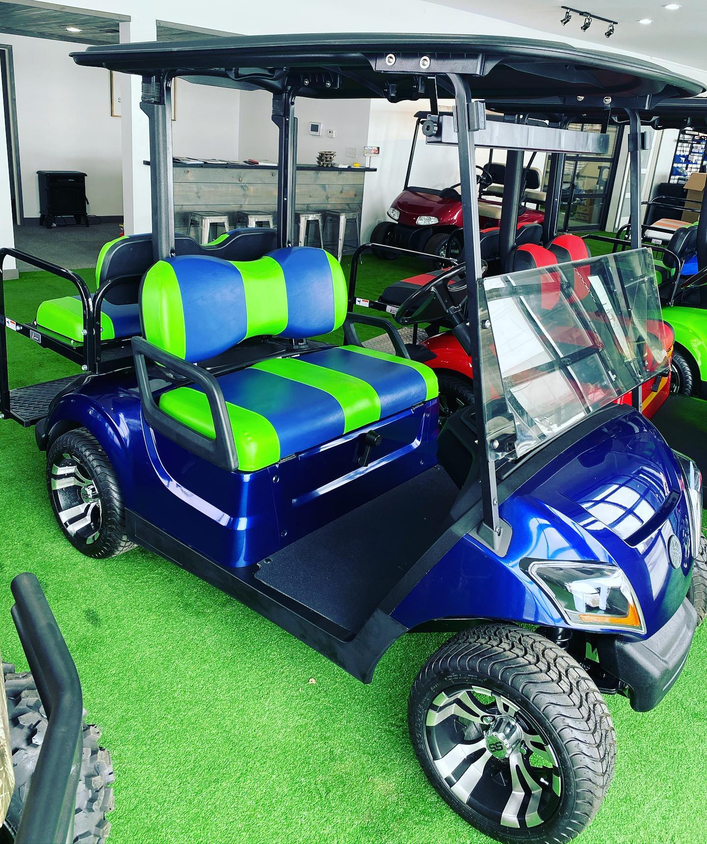 Blue-Lime Green action! More carts... - Full Ride Golf Carts