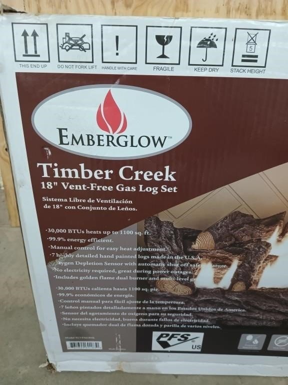 39＜税送料3890円込み＞カタログ外　WOOD ３９　STREET ダンシング Emberglow 18 in. Timber Creek Vent Free Dual Fuel Gas Log, new in
