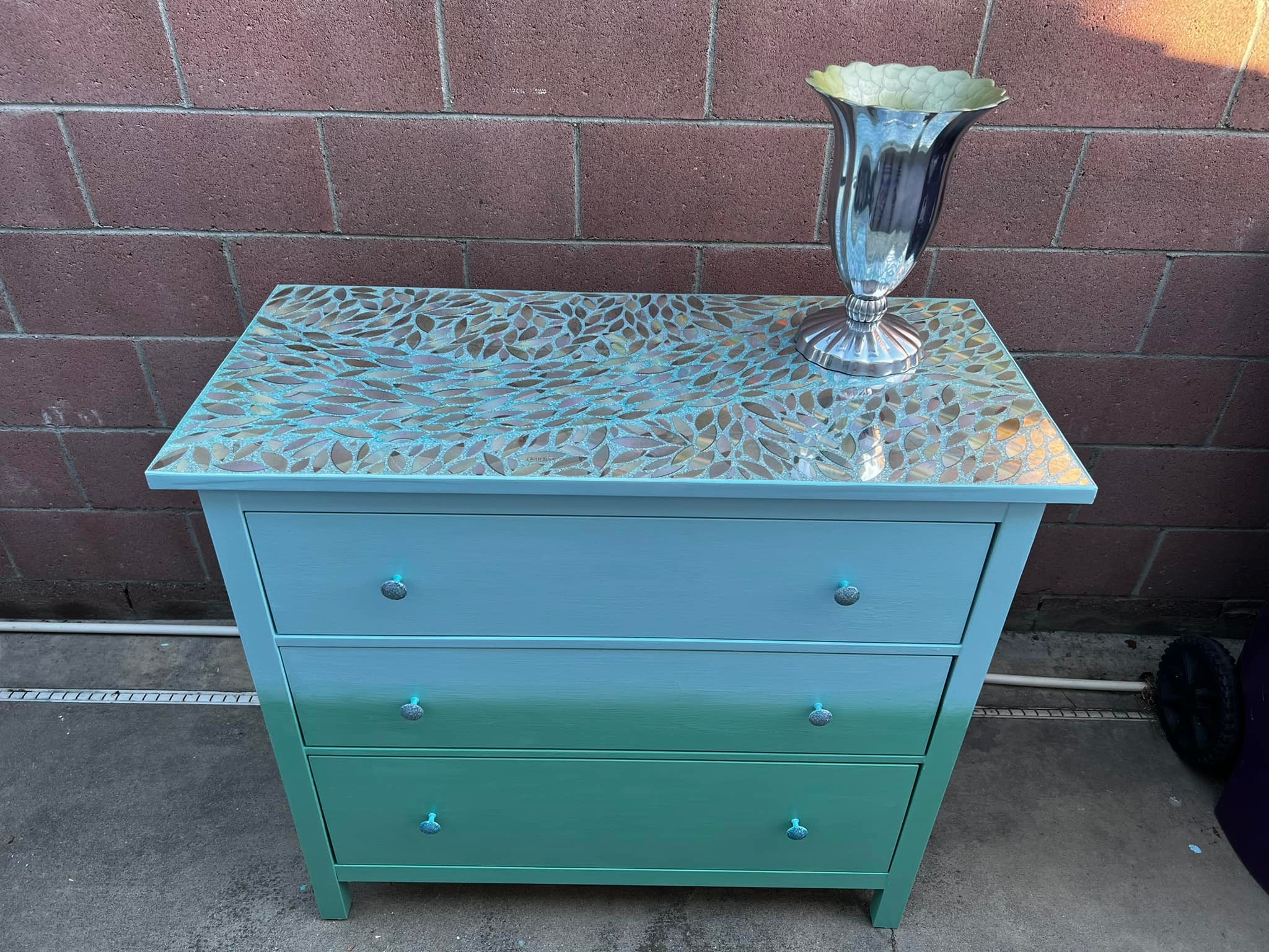 glitter paint dresser Upcycled Ikea with cds and India