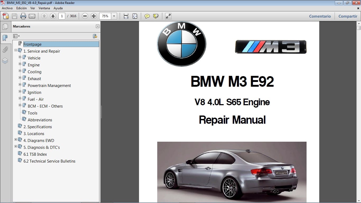 BMW M3 chassis E92 motor S65 V8 4.0.... - Manuales de Taller