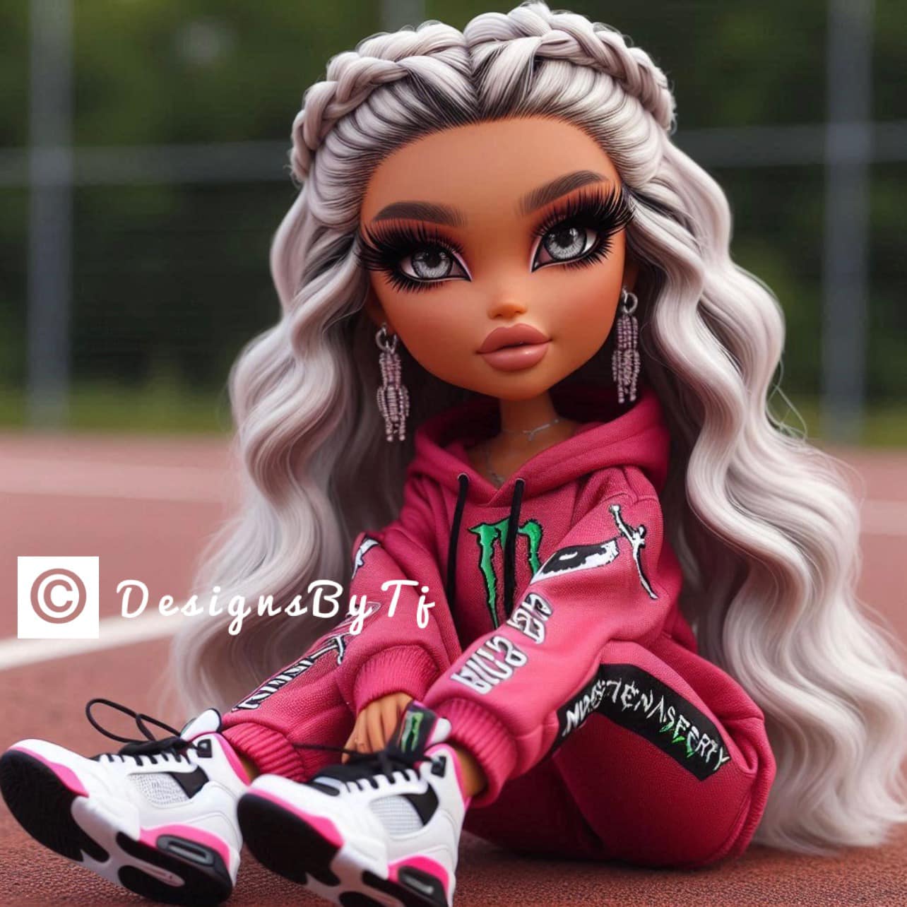 Bratz chibi in rose red Monster Energy outfit