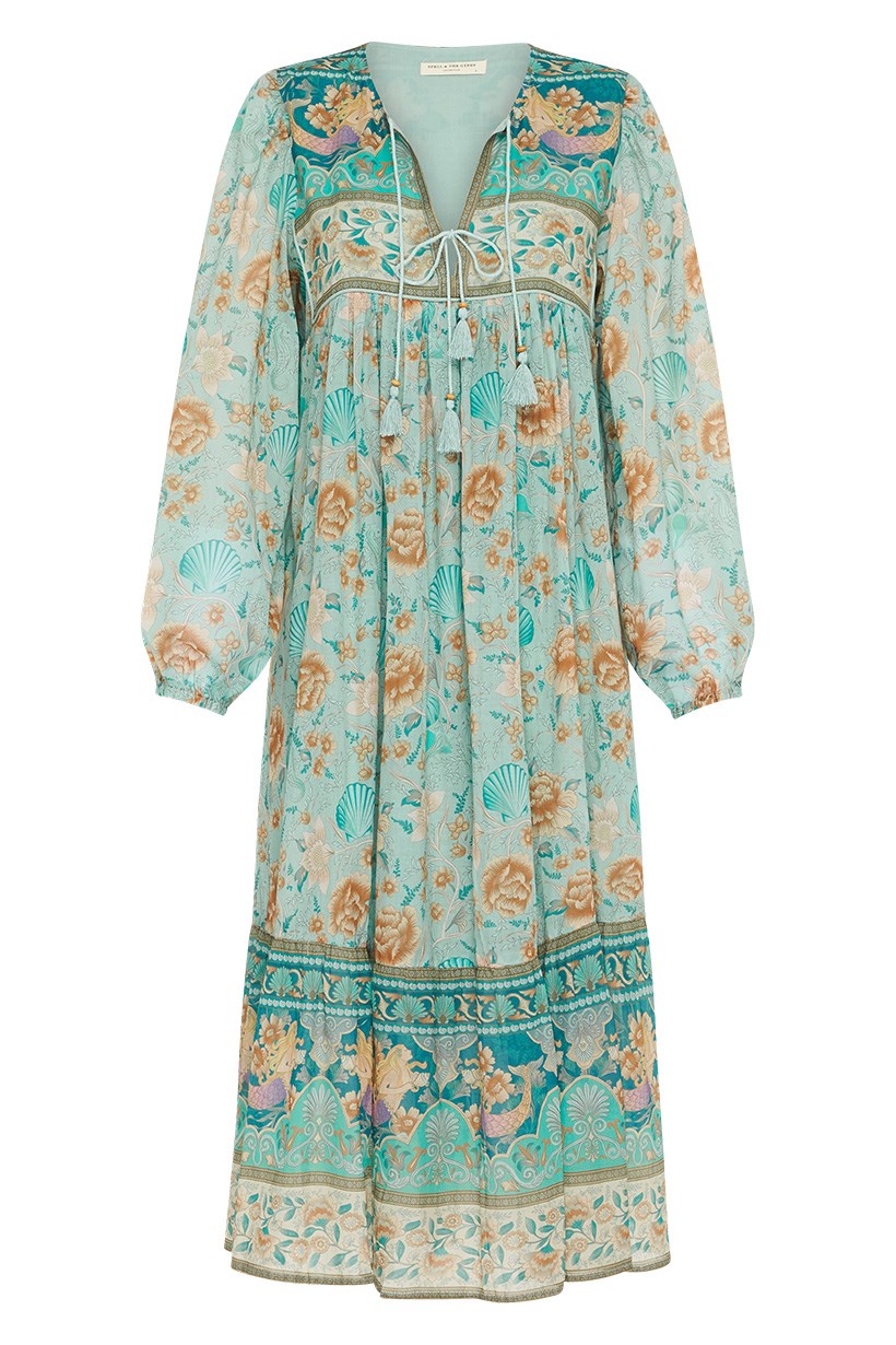 seashell boho dress SPELL - - Seafoam Main: 100% Cotton Lining: 100% Viscose Bust - XXS: 86cm | XS: 91cm | S: 96cm | M: 101cm | L: 106cm Do Not Bleach AllFWWinter ribbed bodycon dress midi Size:38/LO