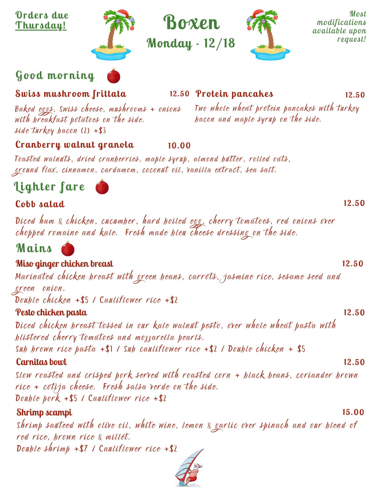 Menu for next week's... - Boxen. a prepared meal service.