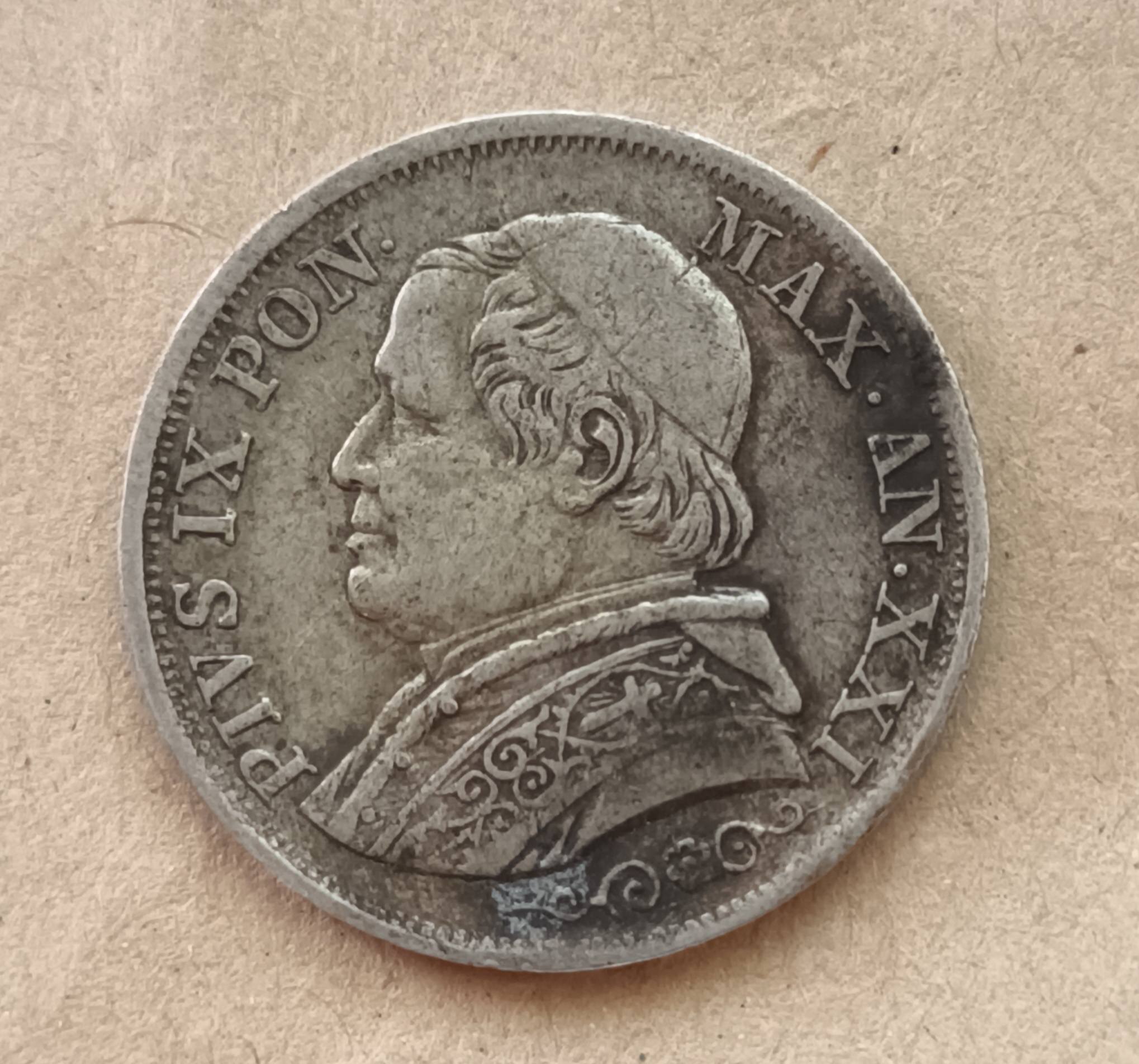1866 Pope Pius IX 1 Lira, .835 silver. My 2nd Pope coin. Just showing