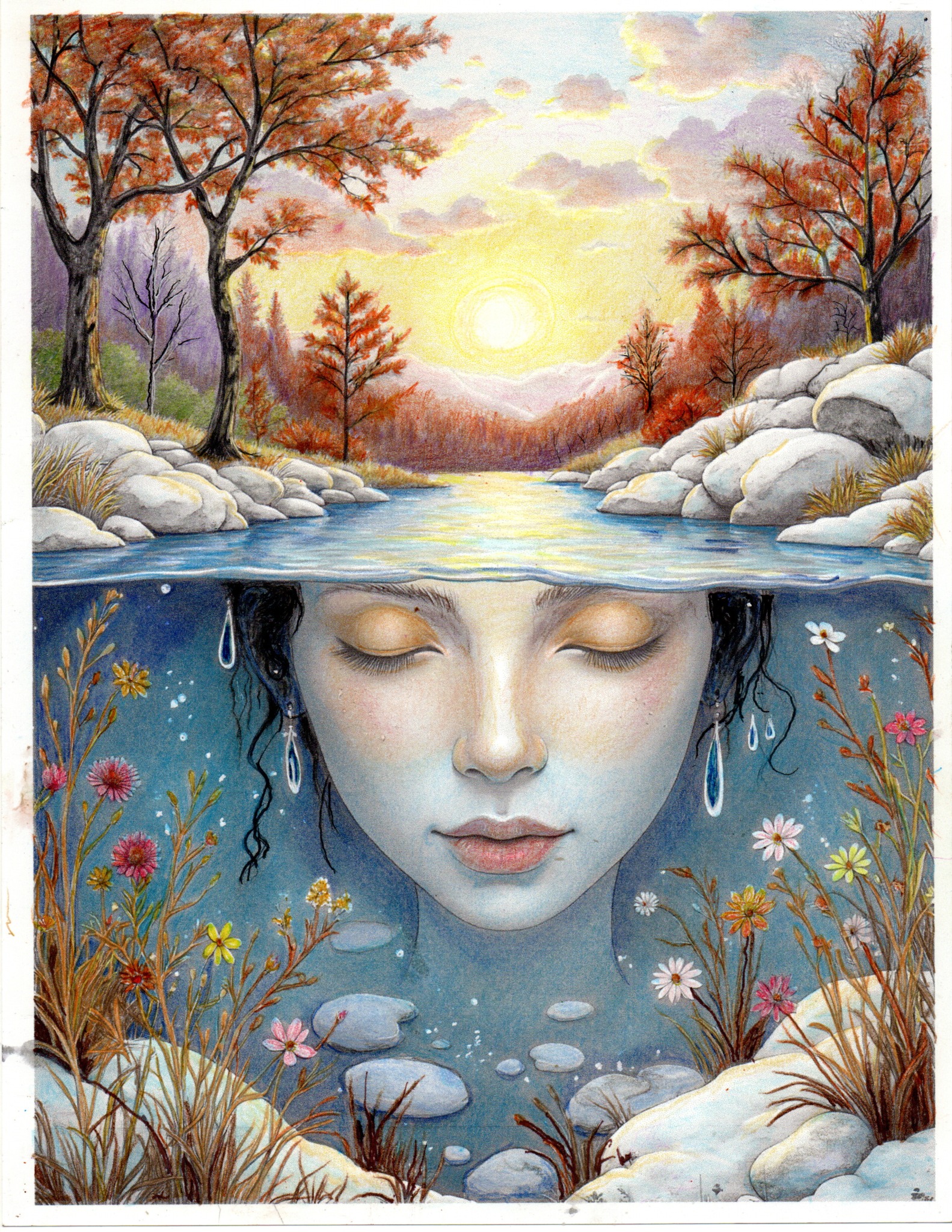Coloring 'Inner Worlds' book with various art supplies