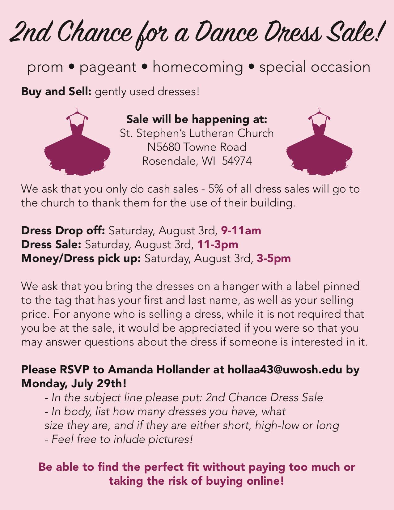 sell formal dresses for cash Lutheran High School dress sale on September 1st ARCHIVE D1