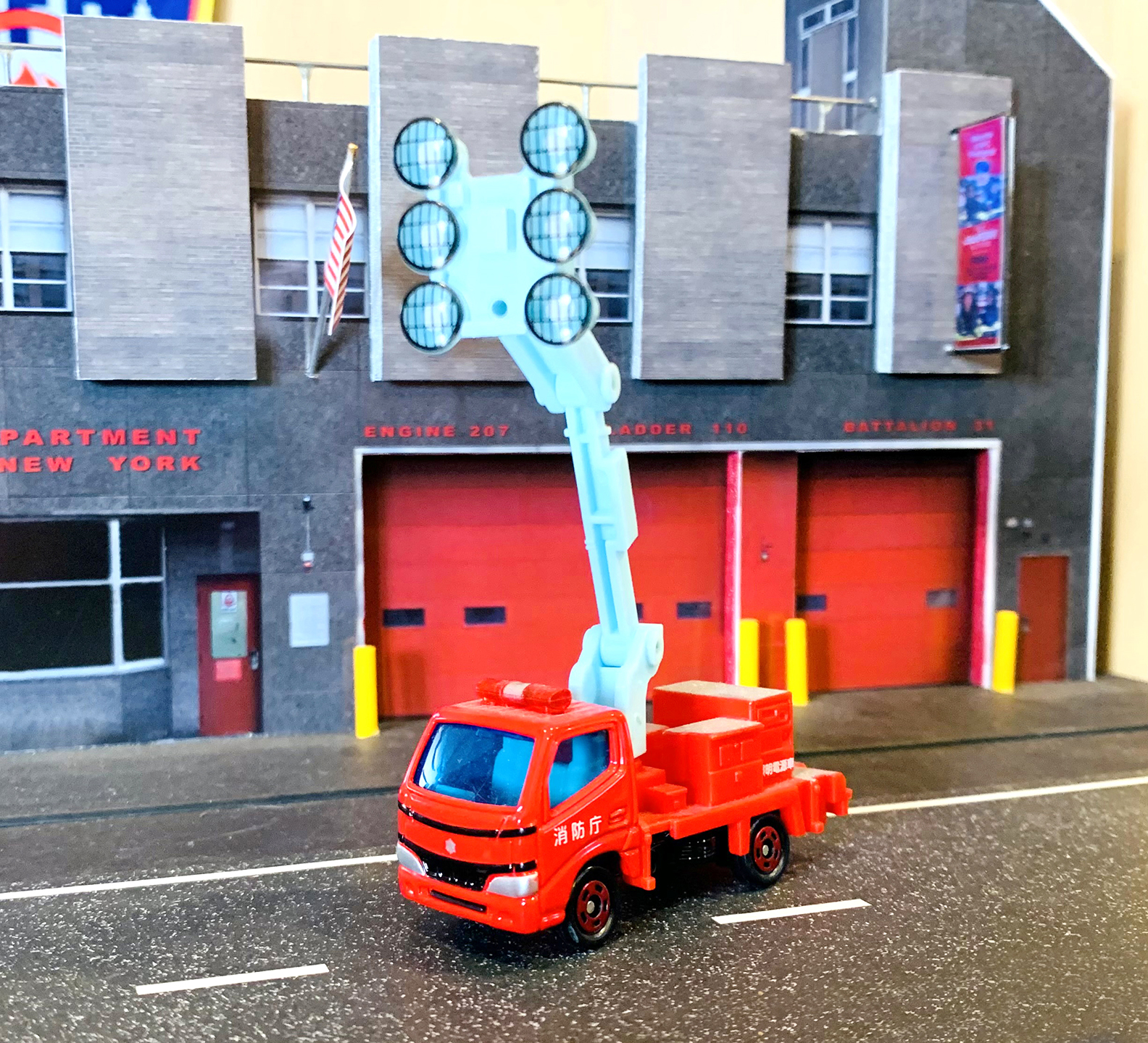 Toyota Quick Delivery Trucks on a Yoshinoya Tomica Town Playset Gen 1