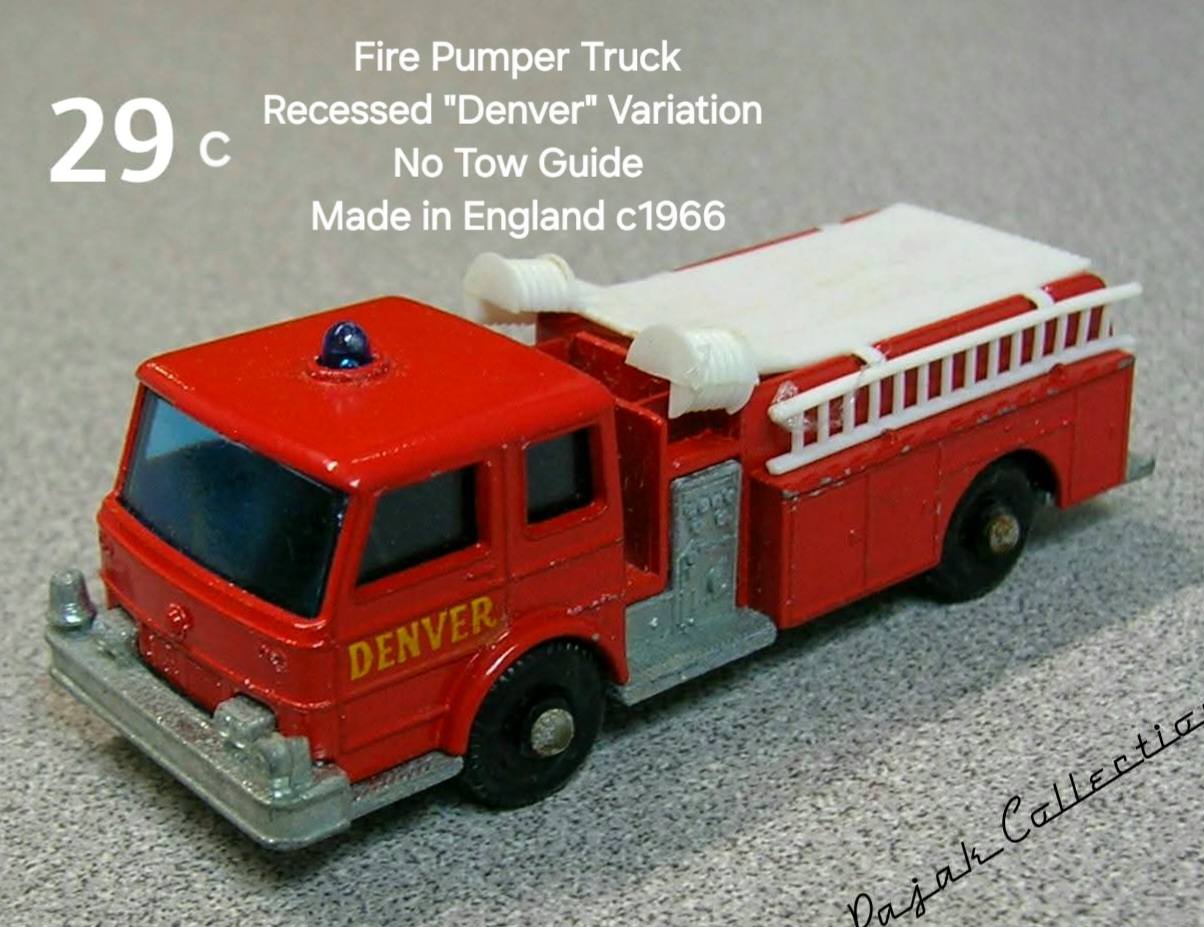 Matchbox fire pumper truck model details
