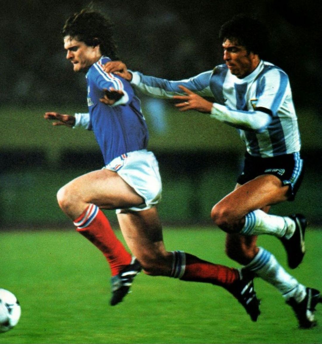 Didier Six of Les Bleus and La Albiceleste's Daniel Passarella in