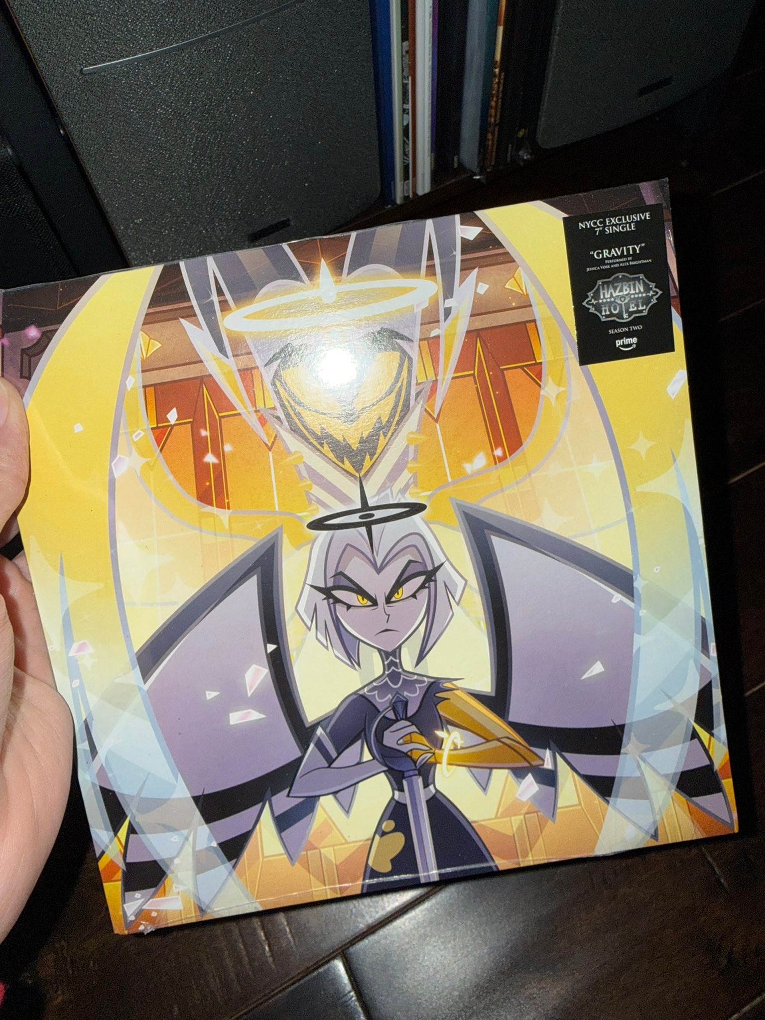 Thrilled with Hazbin Hotel Gravity vinyl and Hazbin Broadway shirt
