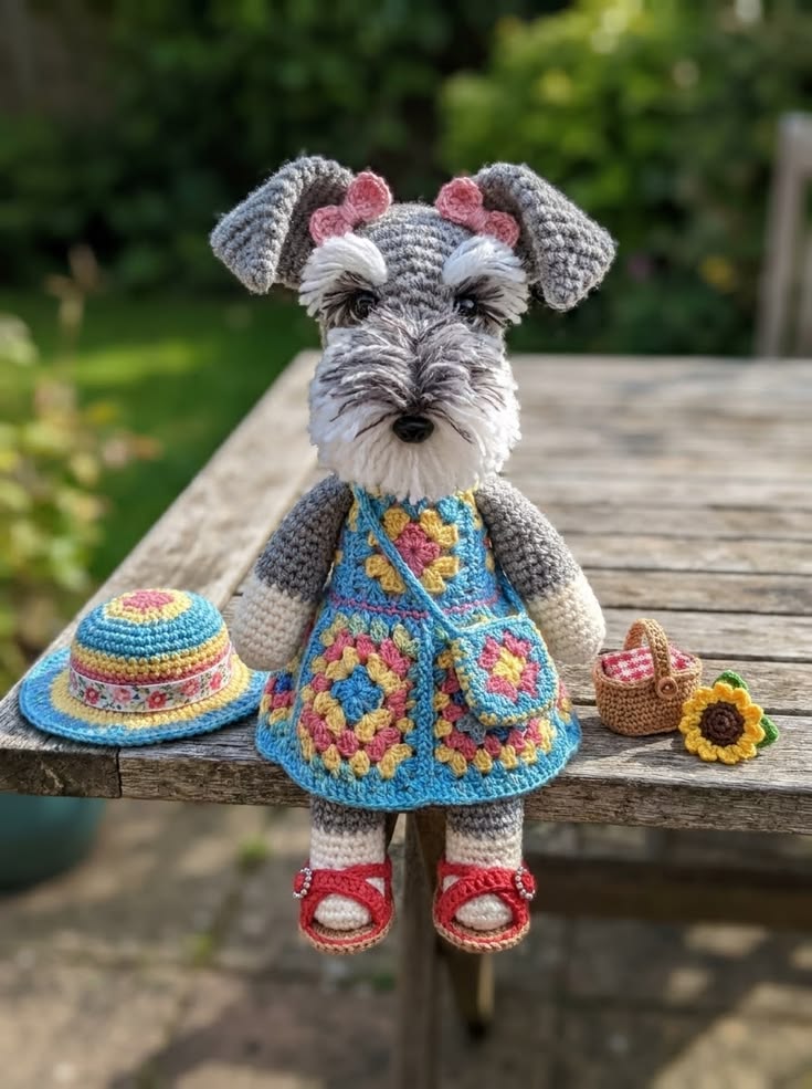 Free crochet pattern for schnauzer dog granny square dress