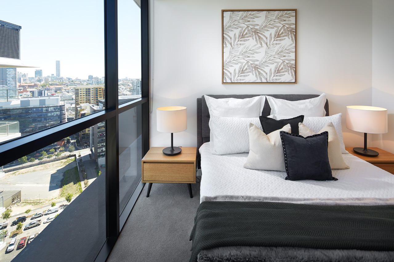 Omega Apartments Brisbane Floor To Ceiling Windows Frame Sensational City Views From Omega S Brand New Contemporary Two Bedroom Apartments In Stylish Spacious Designs Two Bedroom City Facing Apartments At Omega In Bowen Hills Brisbane Start