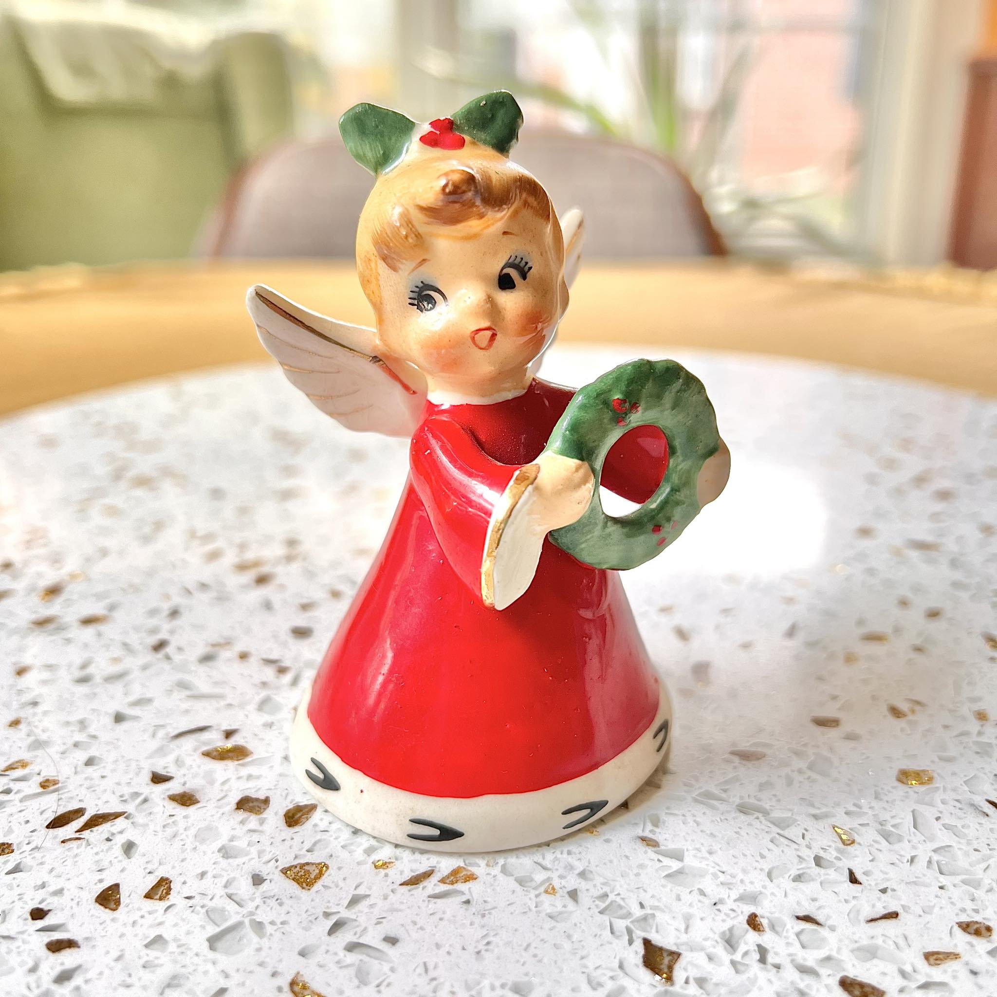 Vintage ceramic angel candle holder set in white with red letters