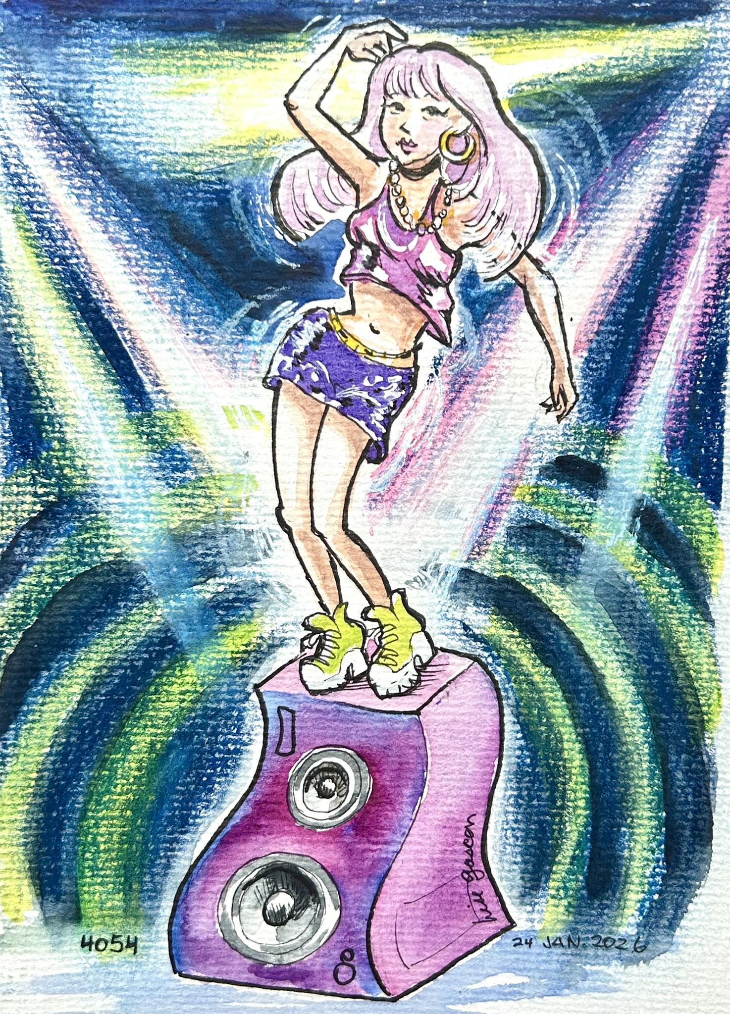 Dancing on a speaker in 1990s nightclub art