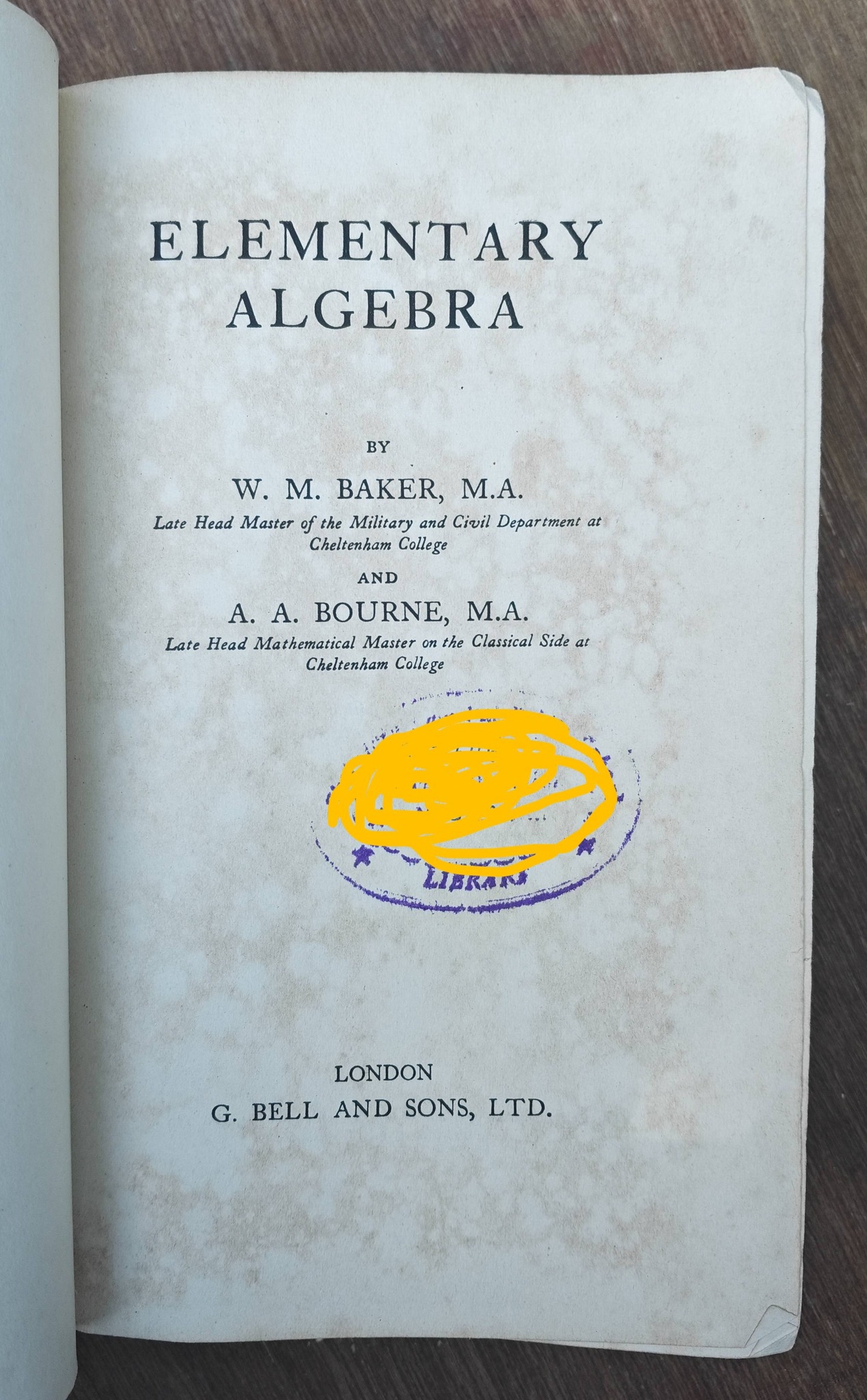 Elementary algebra book for sale