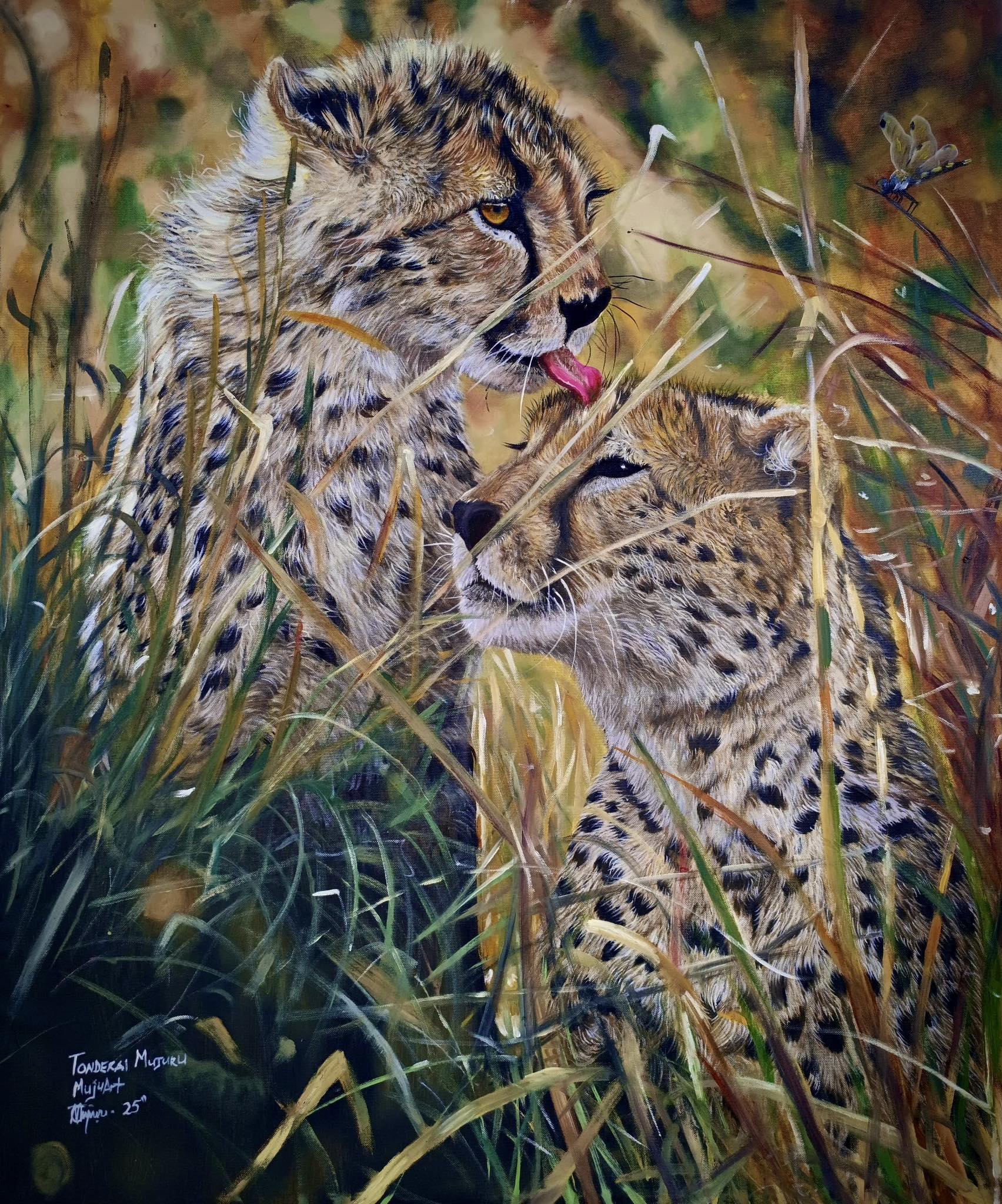 African Sentinels oil painting of cheetahs in savannah