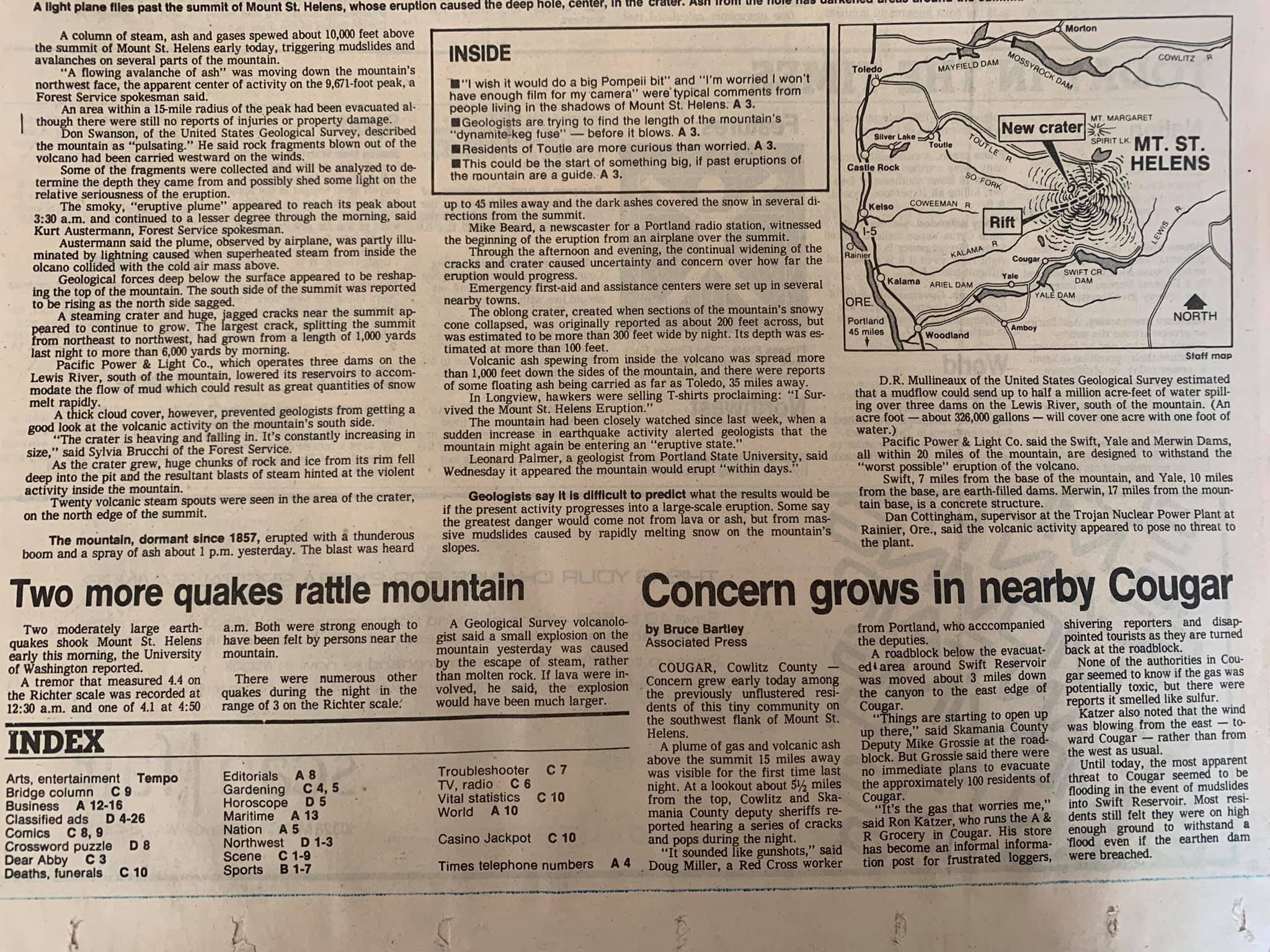 Vintage newspaper of Mt. St. Helens