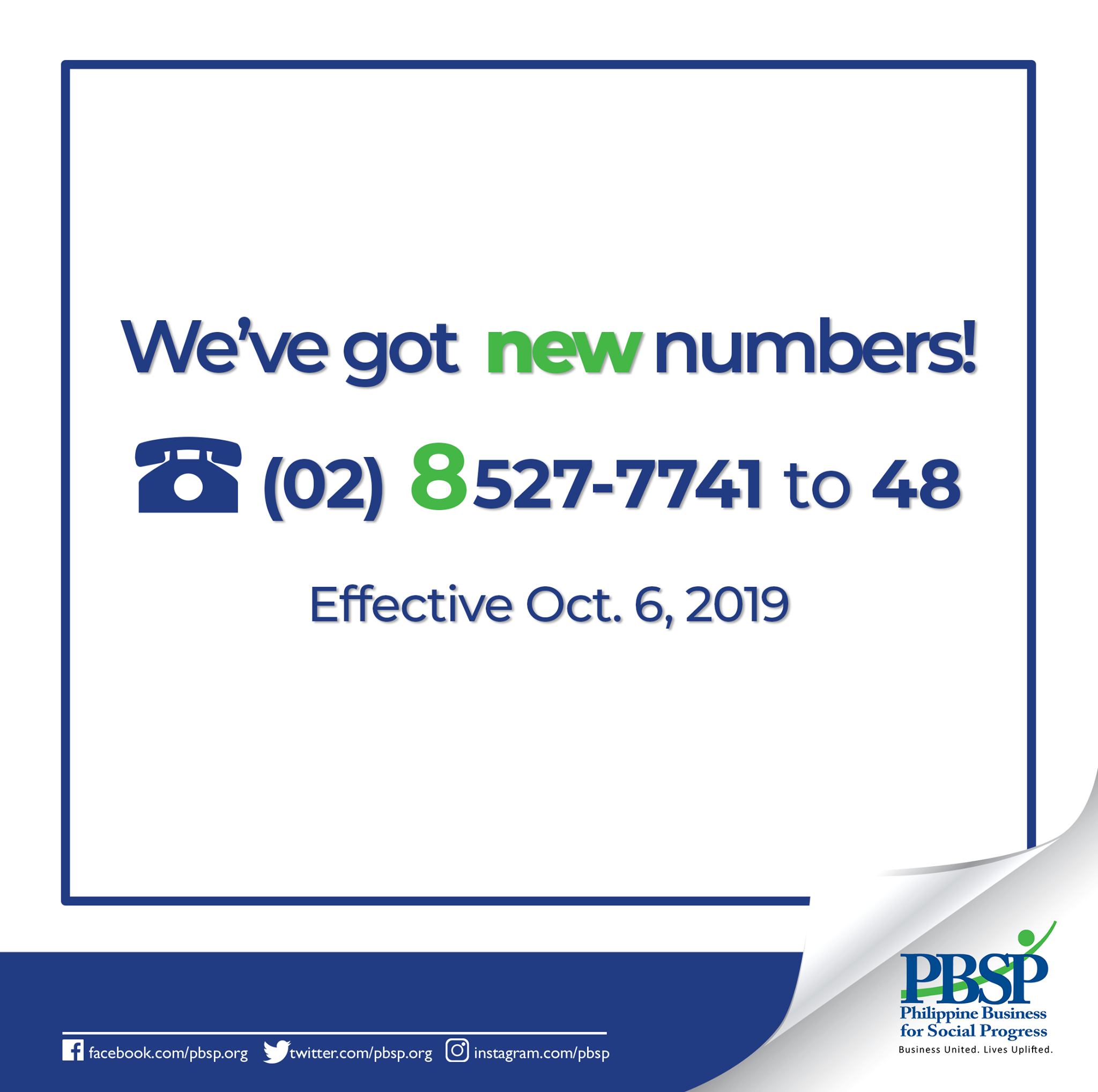 PBSP - PBSP'S NEW NUMBERS Starting October 6, you may...