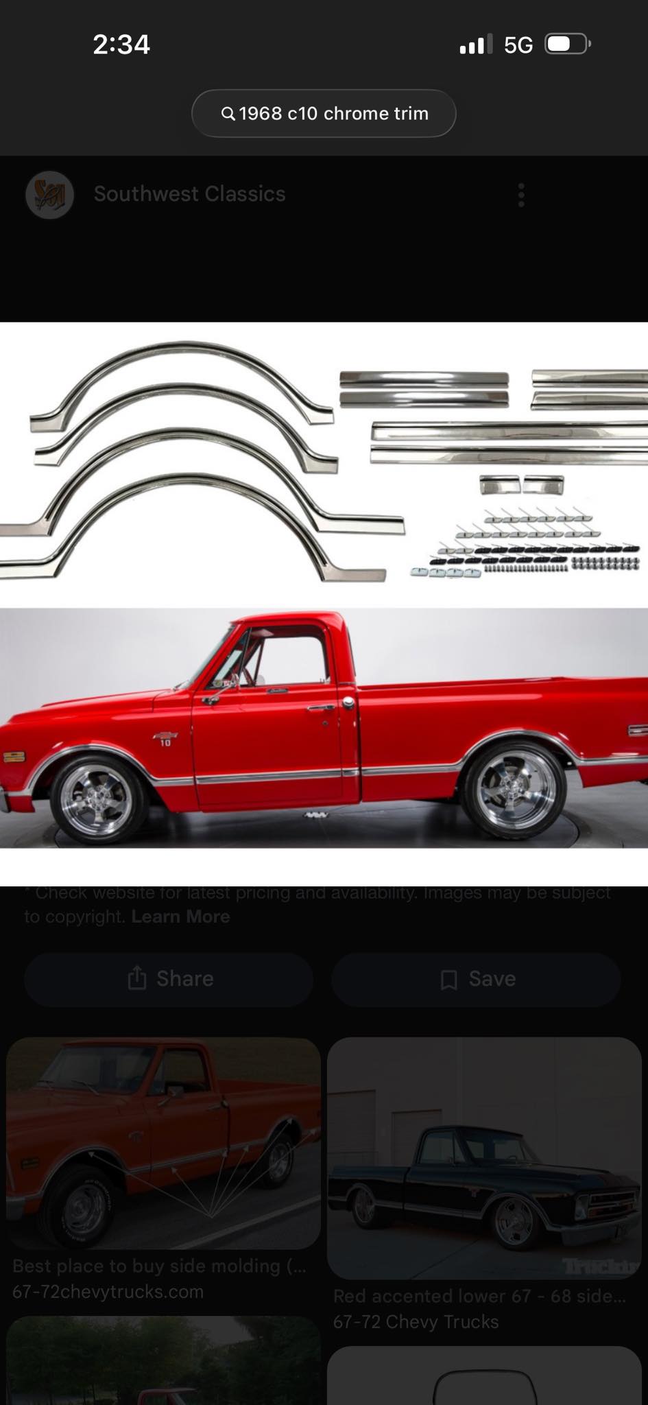 ISO good 62-66 c10 side moldings ISO 62-66 gmc hood